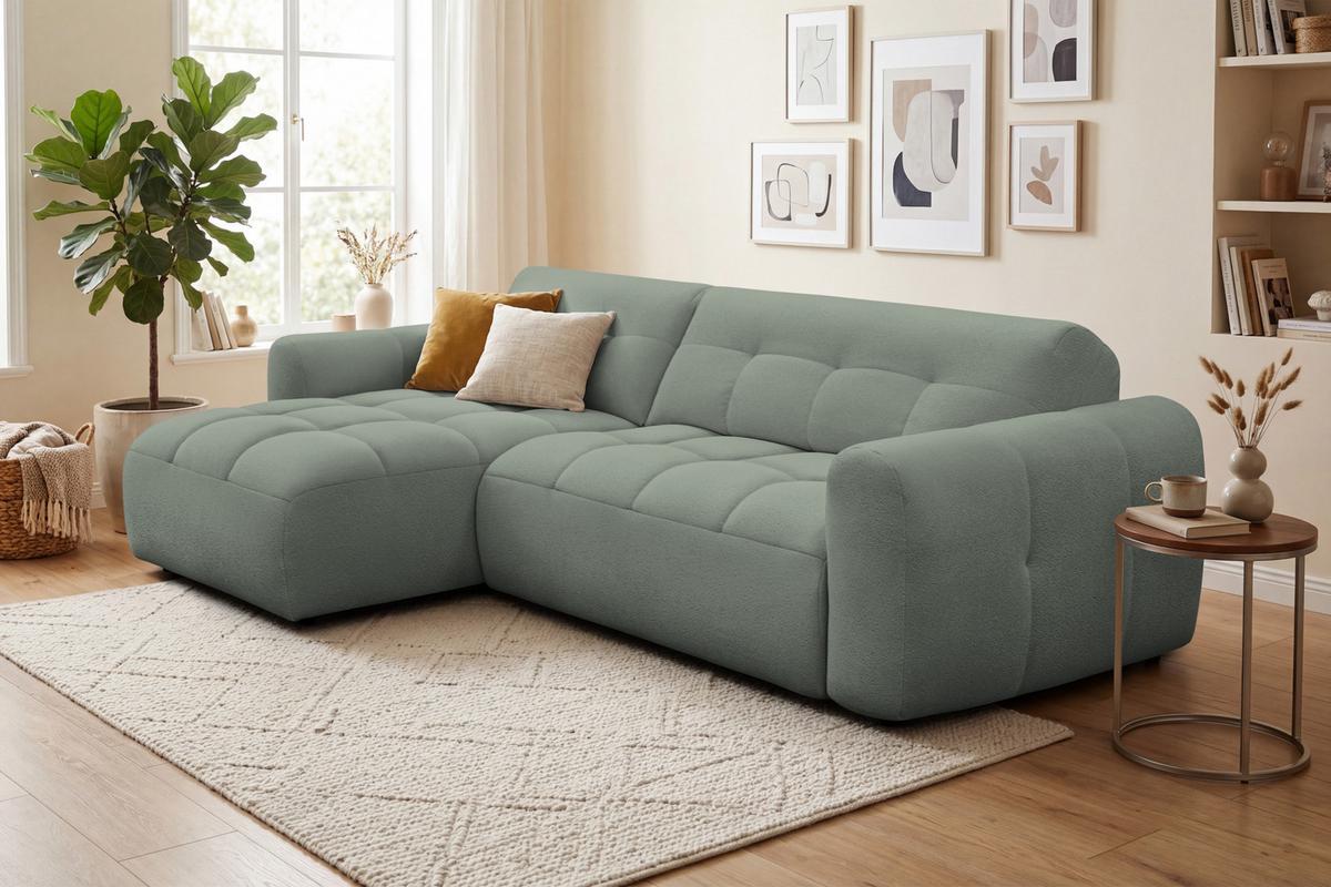 ECKSOFA LUMERO 4-Sitzer LINKS, olive - Schwarz/Olivgrün, Holz/Textil (275/166cm) - Courtois Laville