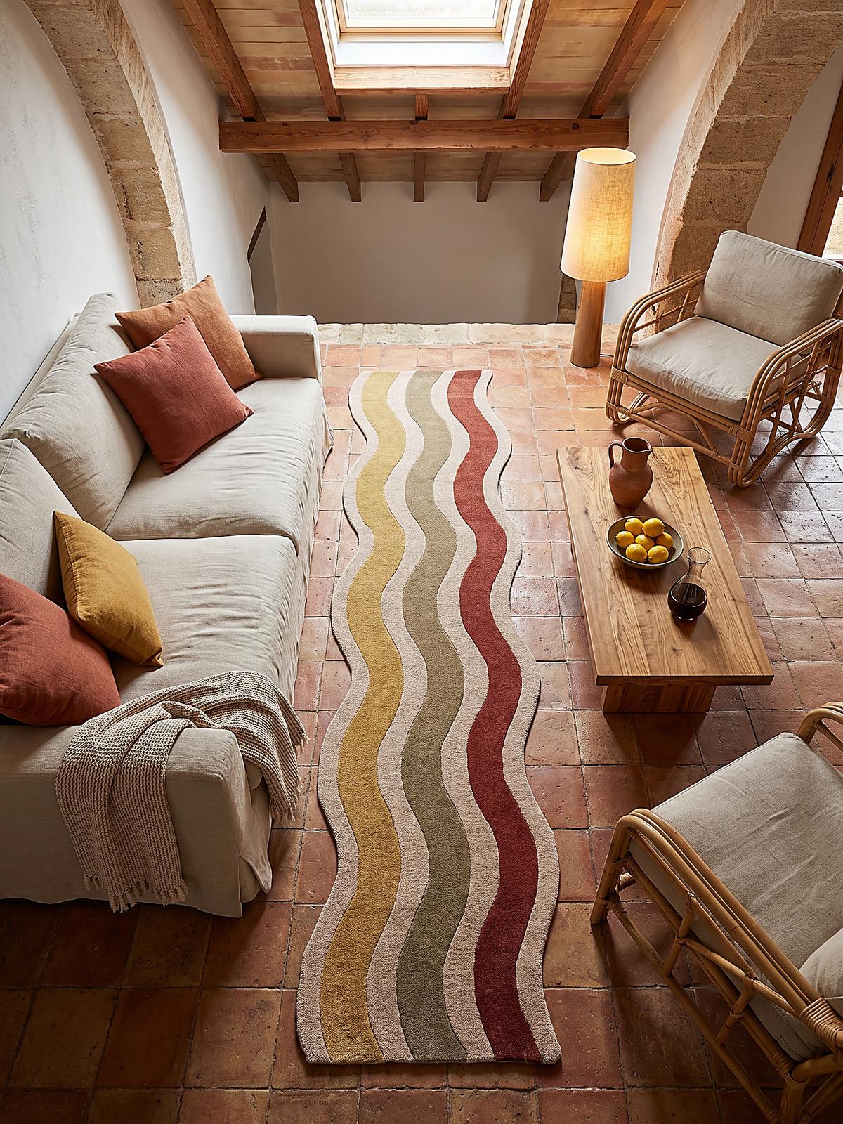 TEPPICHLÄUFER handgetuftet MONNOW, Wellenstreifen, Natur-Rot, 80 x 300 cm - Beige, Textil (80/300cm) - KADIMA DESIGN