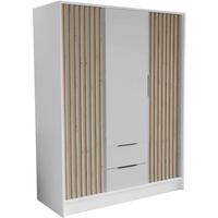 DREHTÜRENSCHRANK Nero 150/51/200 cm mit Lamellen weiß - Schwarz/Weiß, Holzwerkstoff (150/200/51cm) - Beautysofa