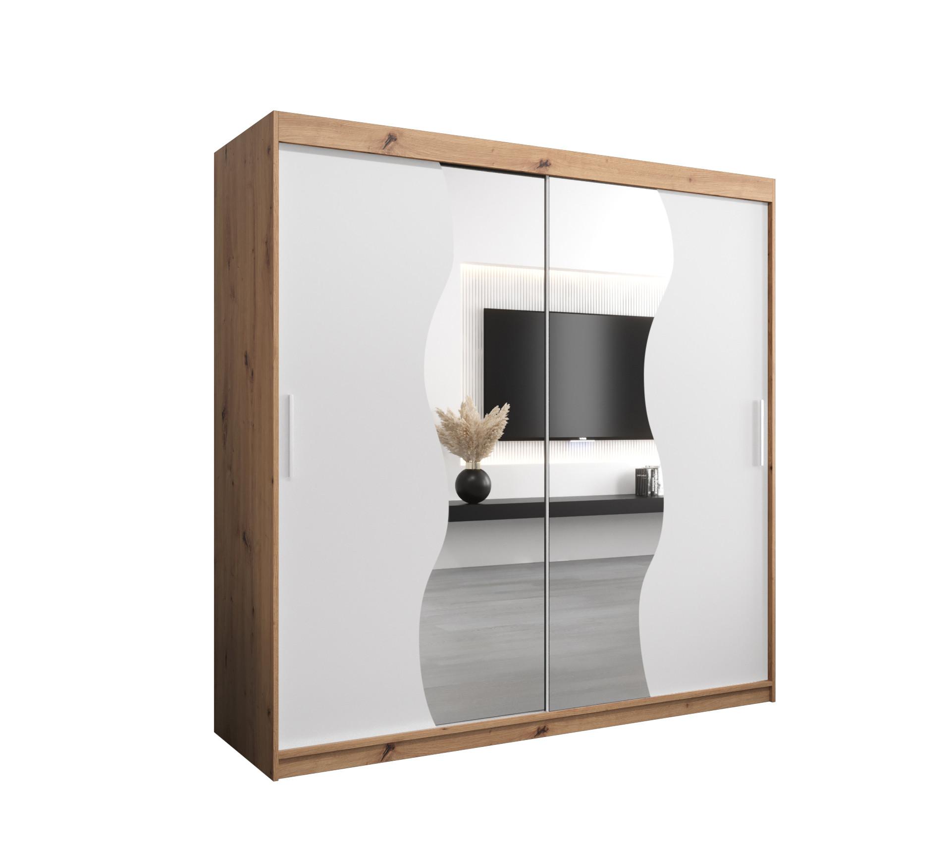 SCHWEBETÜRENSCHRANK 200/200/62 2-türig - Silberfarben/Weiß, Holz/Kunststoff (200/200/62cm) - MÖBEL KRYSPOL
