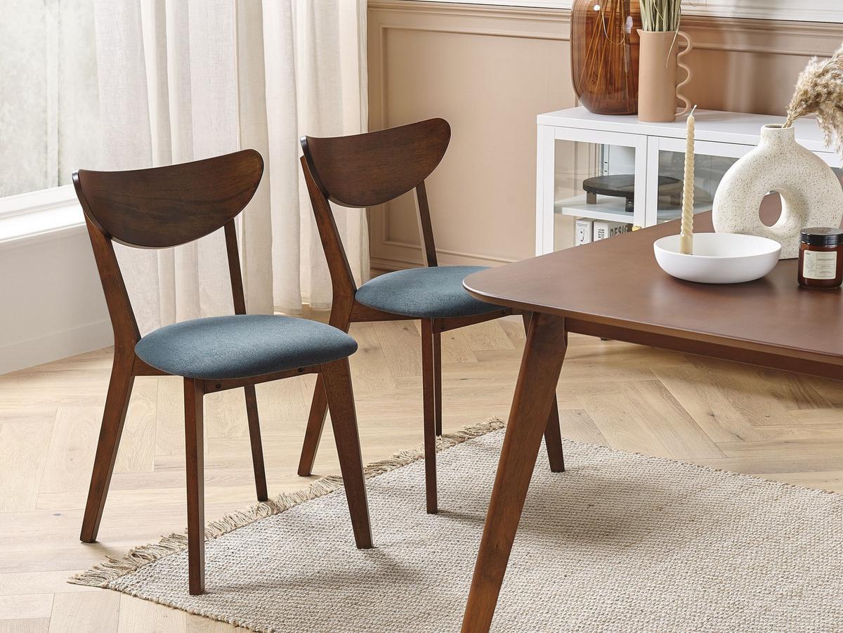 ESSZIMMERSTUHL 2er-Set Gummibaumholz Dunkler Holzfarbton Erie - Dunkelbraun, Holz/Textil (46/80/46cm) - Beliani