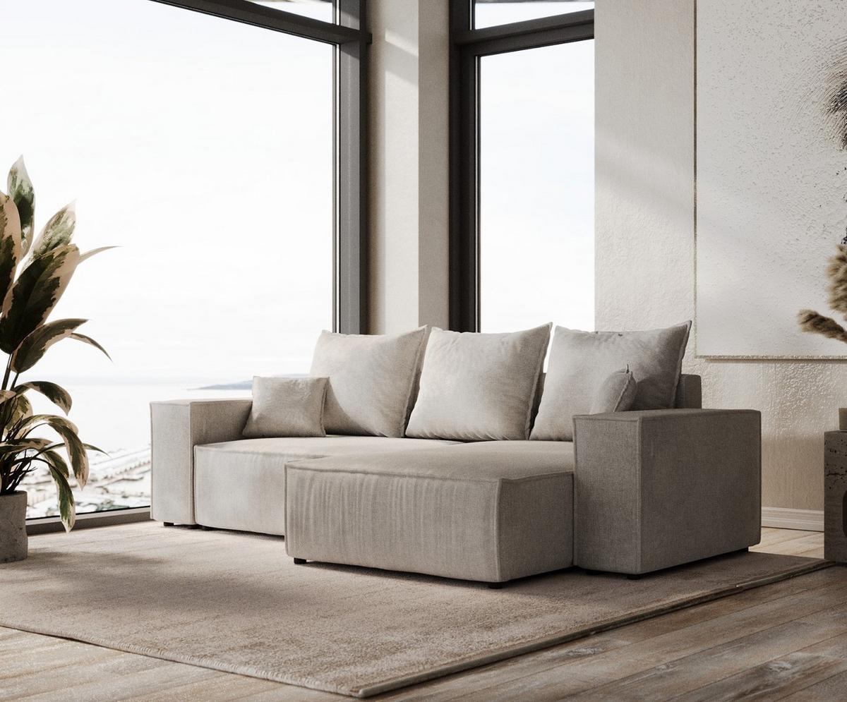 ECKSOFA SENSO mit Schlaffunktion Hellgrau im Wind Stoff - Hellgrau/Schwarz, Holz/Holzwerkstoff (255/148cm) - AltaBeds