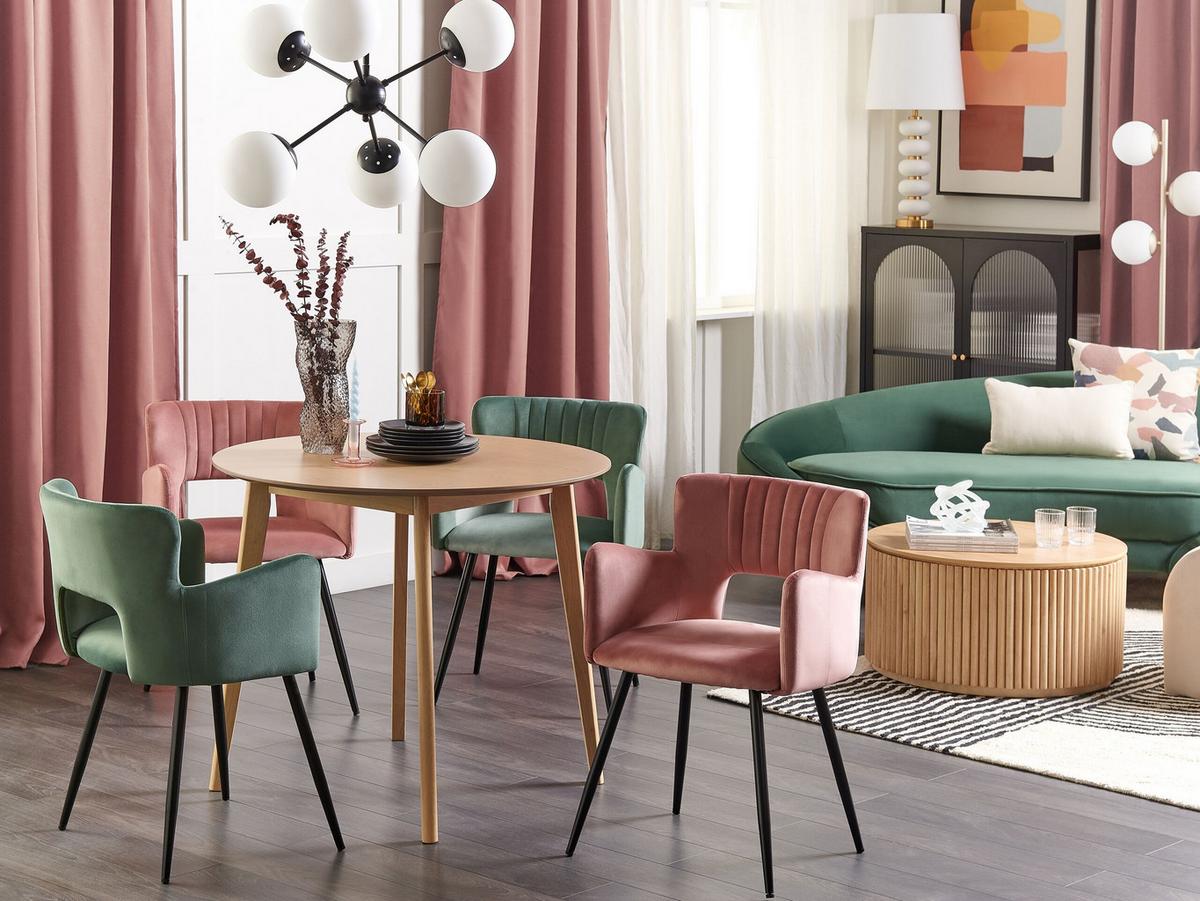 ESSZIMMERSTUHL 2er-Set Samtstoff Rosa Sanilac - Pink, Textil/Metall (52/75/44cm) - Beliani