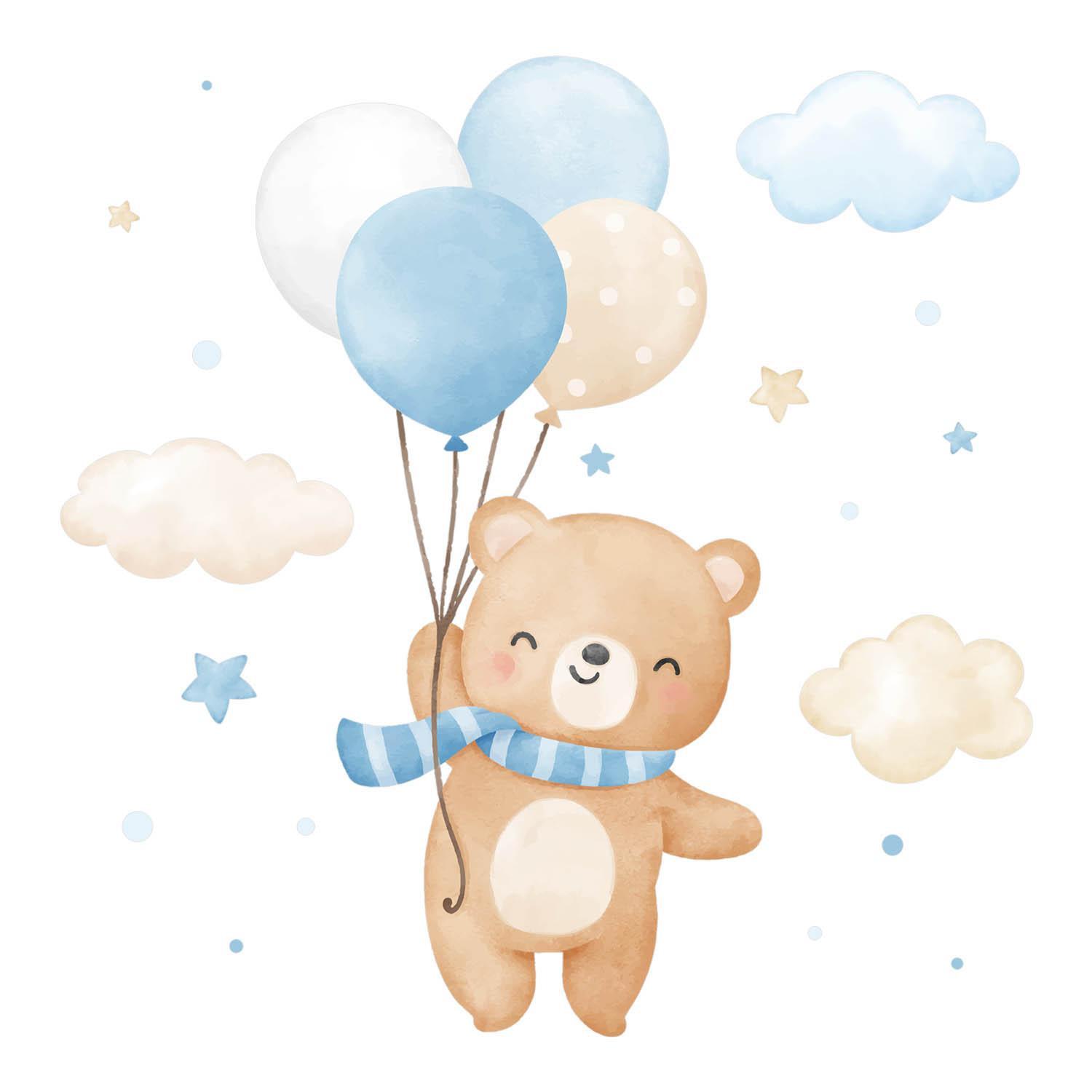 WANDAUFKLEBER 80x114cm - Niedlicher Teddybär mit Luftballons - Multicolor, Kunststoff (80/114/0.1cm) - Wallfluent