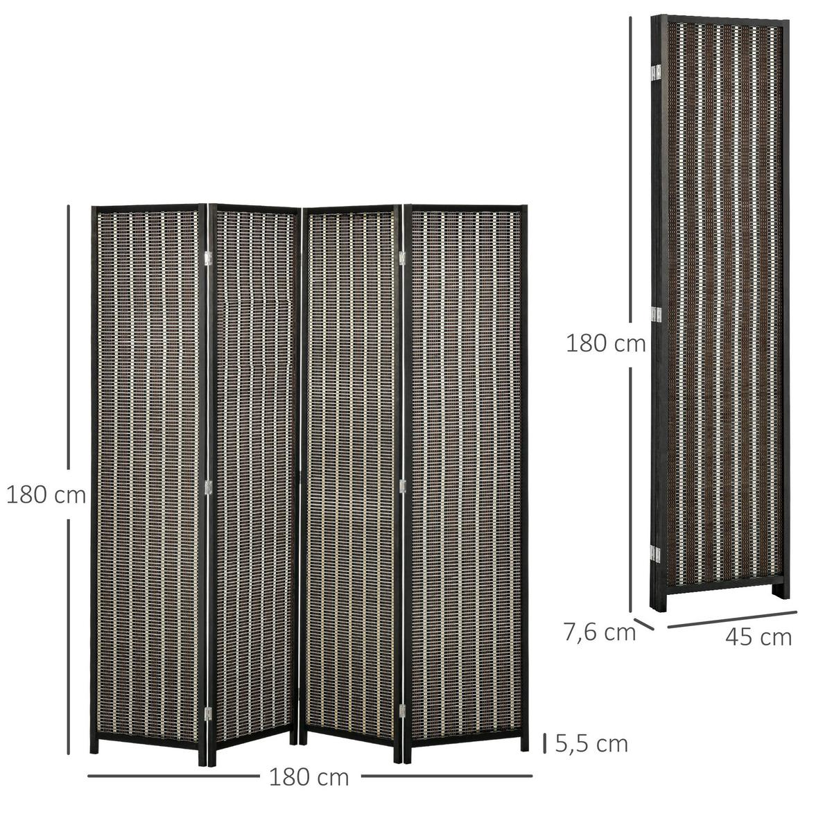 PARAVENT 4-teilig 180 x 180 cm, Braun - Braun, Holzwerkstoff (1.9/180/1.9cm) - HOMCOM