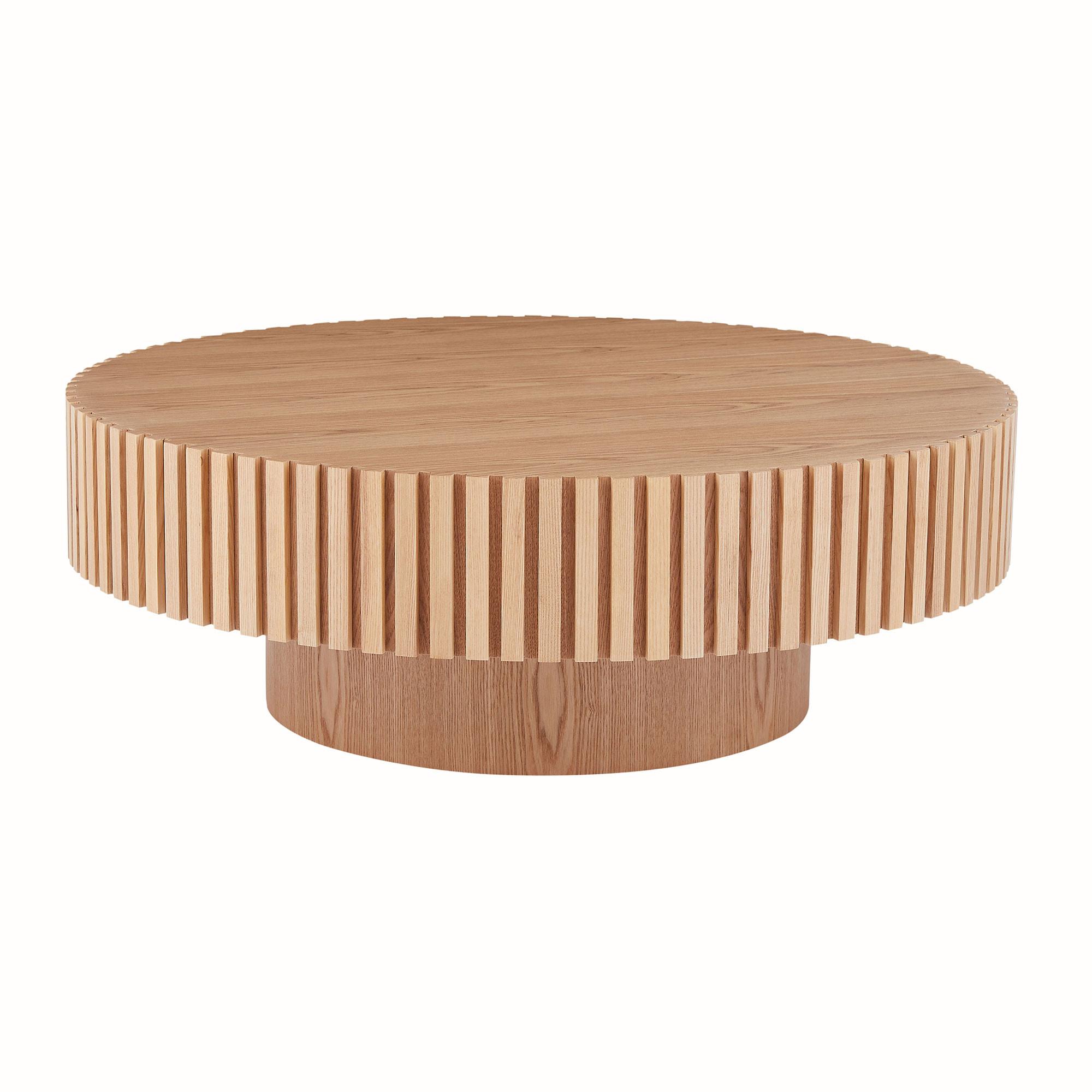 COUCHTISCH Rund in Natur-Optik Ø 80 cm mit handgefertigtem Rillen-Design - Naturfarben, Holzwerkstoff (80/80/35cm) - Urban Meuble