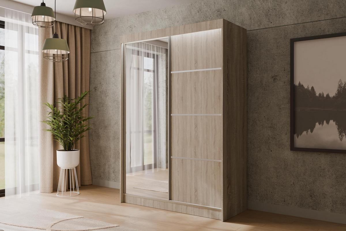 KLEIDERSCHRANK PAOKI mit LED - 150 cm - Sonoma Eiche - Sonoma Eiche, Holzwerkstoff (150/215/61cm) - ALTDECOR
