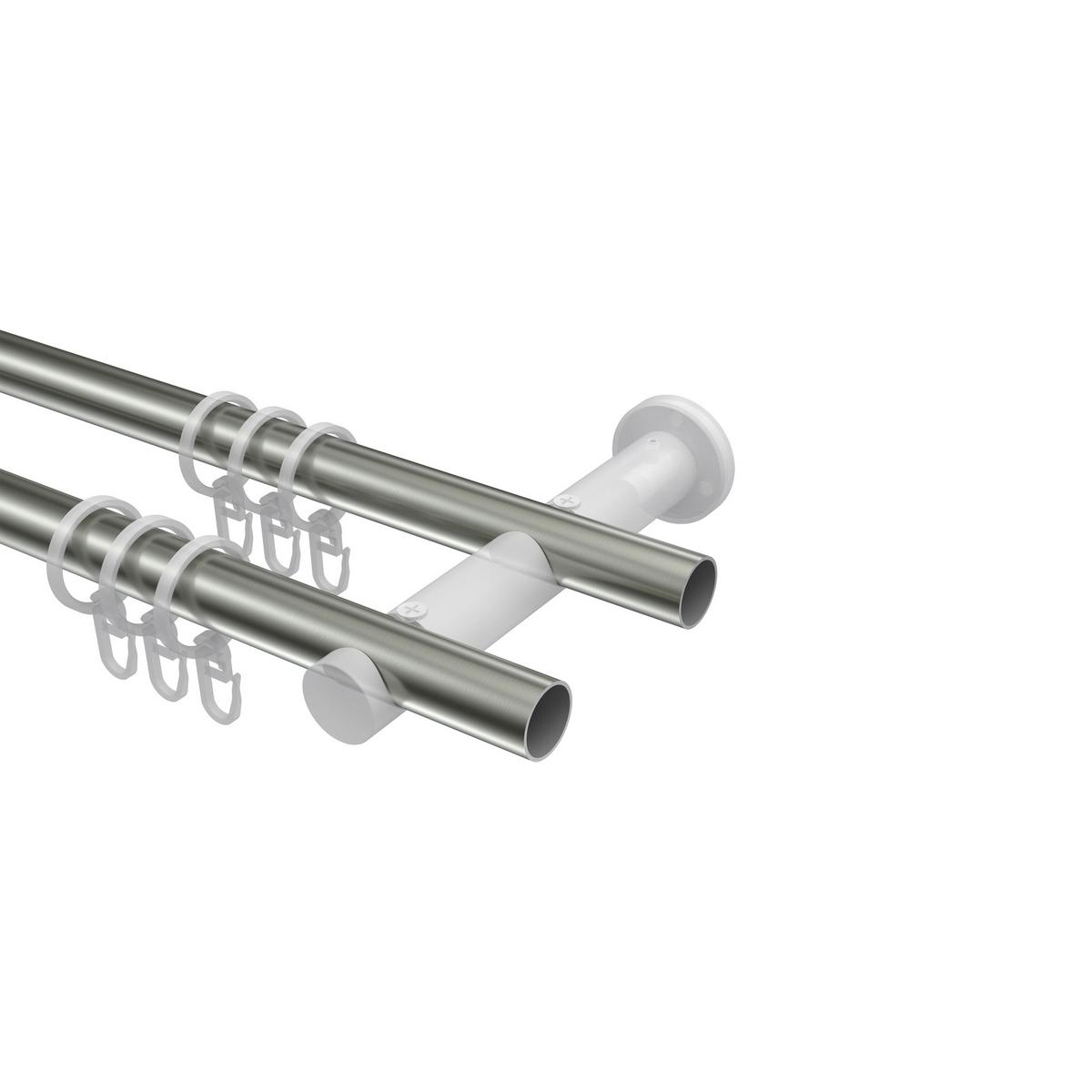 GARDINENSTANGE Platon Samanto 280 cm (geteilt in 2 x 140 cm), 2-läufig, 20 mm Ø Edelstahl-Optik - Edelstahlfarben, Metall (280cm) - INTERDECO