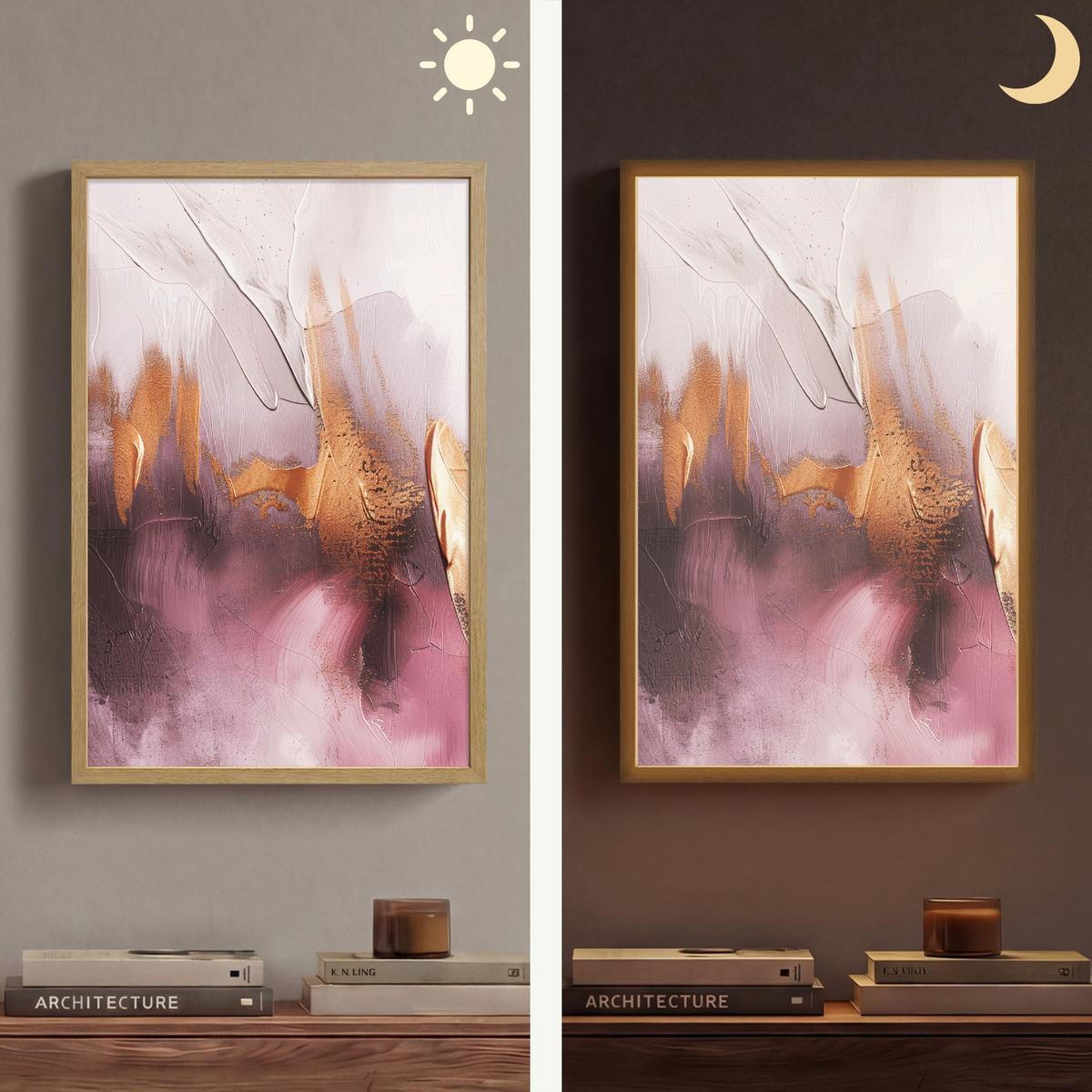 WANDLEUCHTE MIT AKKU Lila - Abstrakt - Farbe - Gold 40x60 cm - Mauve, Holzwerkstoff (40/60/8cm) - OnlyWow