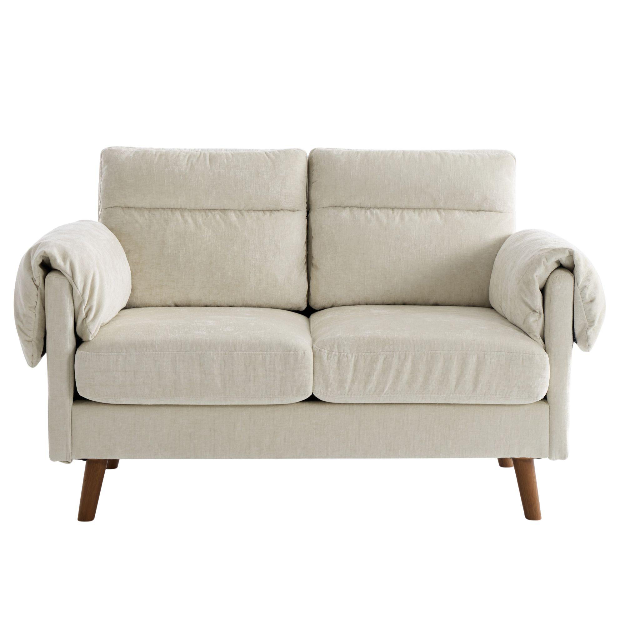 2-SITZER-SOFA aus beigem Chenille, kompakt und platzsparend - Beige, Textil (70/85/124cm) - Urban Meuble