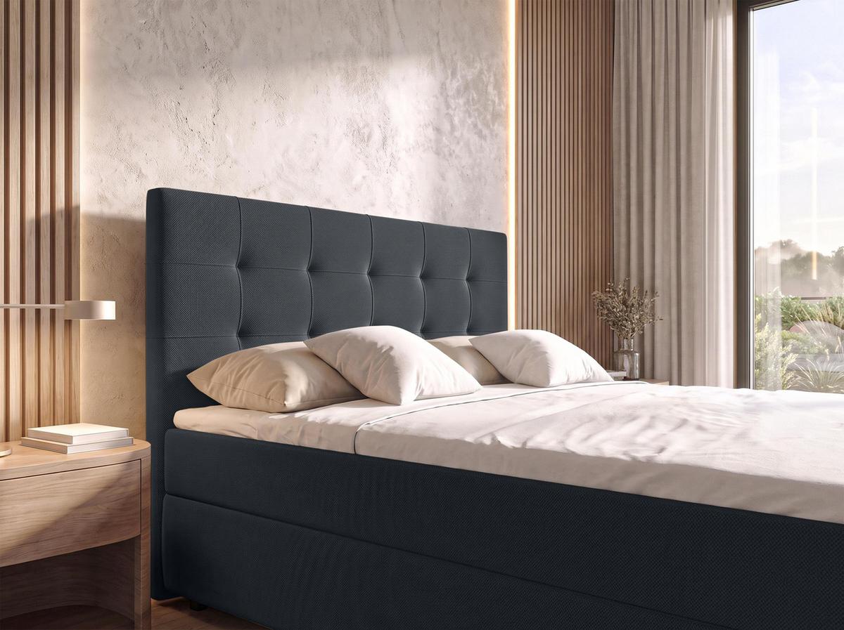 BOXBETT SAKARYA 180x200 cm mit Bettkasten und Matratze - Schwarz + TOPPER - Schwarz, Holz/Holzwerkstoff (180/200cm) - AX Living