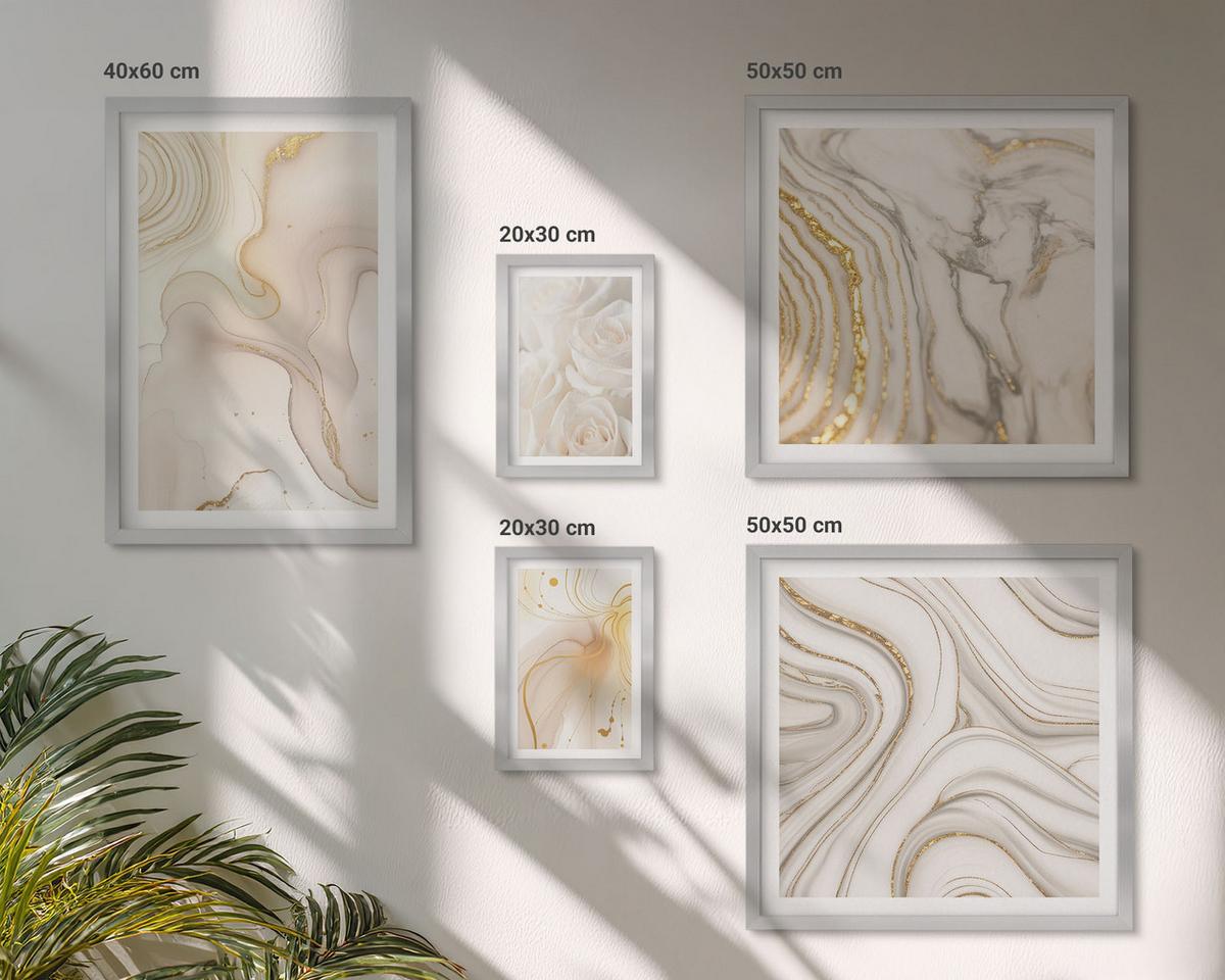 BILDER SET 5er Set - 50x50 cm & 20x30 cm & 40x60 cm Silberner Rahmen - Landschaften Natur Felder Sonne - Silberfarben, Kunststoff (40/60cm) - TULUP