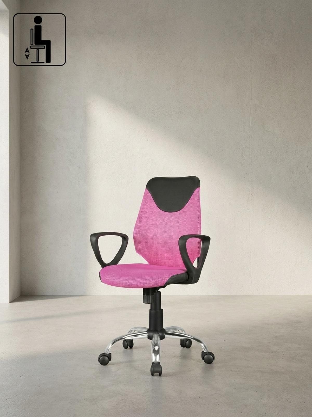 JUGENDDREHSTUHL Nylon Ergonomisch Höhenverstellbar DAVOS, Rosa 60x60x101 cm - Silberfarben/Schwarz, Textil/Metall (60/101/60cm) - KADIMA DESIGN