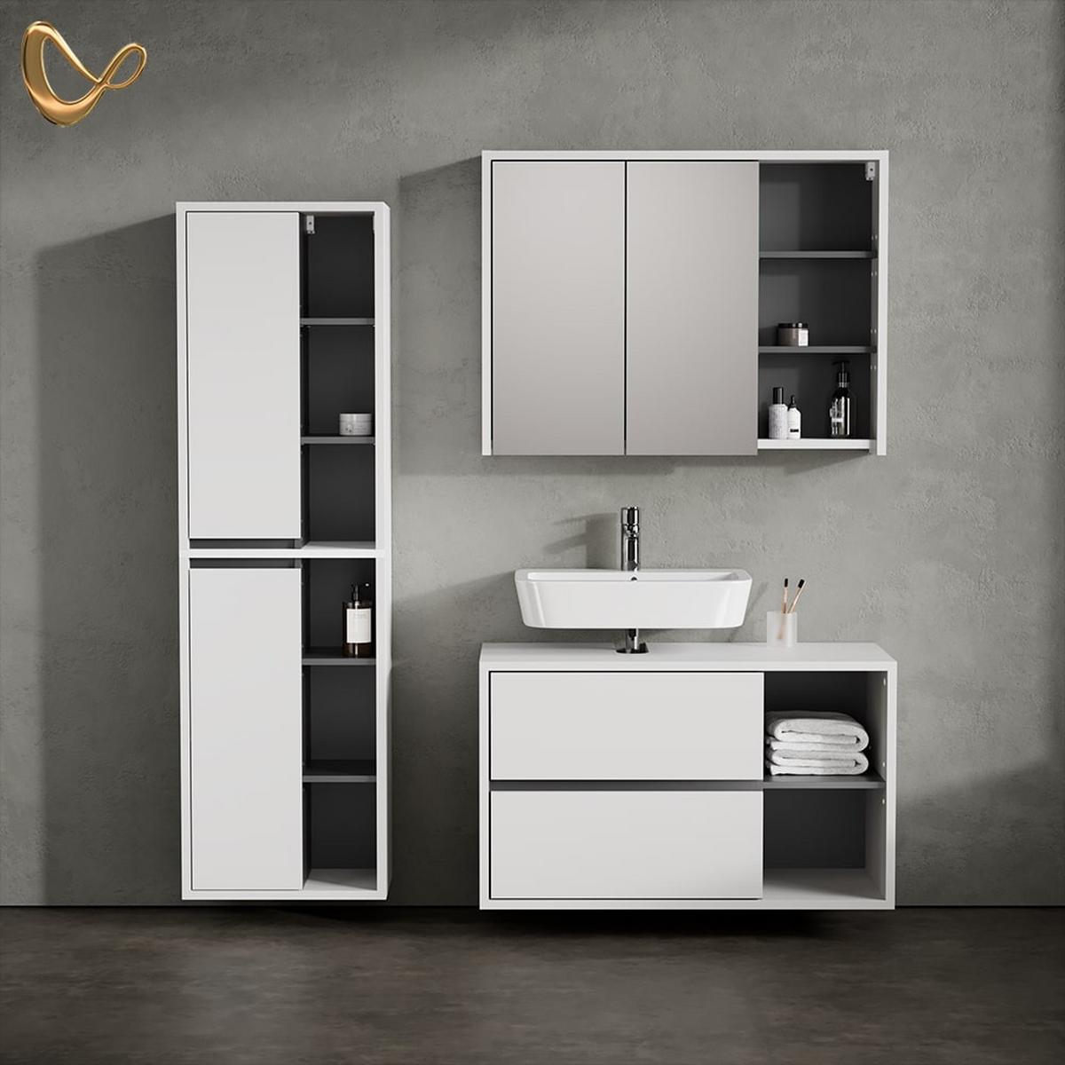 BADSPIEGELSCHRANK Vomano Weiß/Anthrazit 100 x 75 cm - Anthrazit/Weiß, Holzwerkstoff (100/75/18cm) - Livinity®