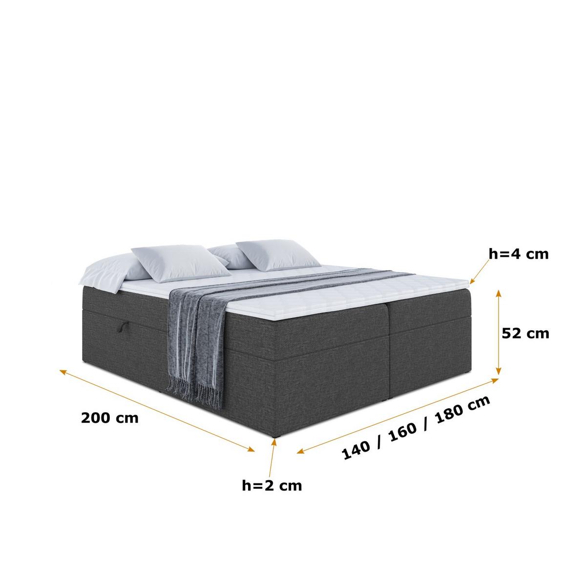 BOXBETT mit H4-Matratze und Lattenrost - MARCE BW - 140x200 Dunkelgrau - Dunkelgrau, Holzwerkstoff (140/200cm) - ALTDECOR