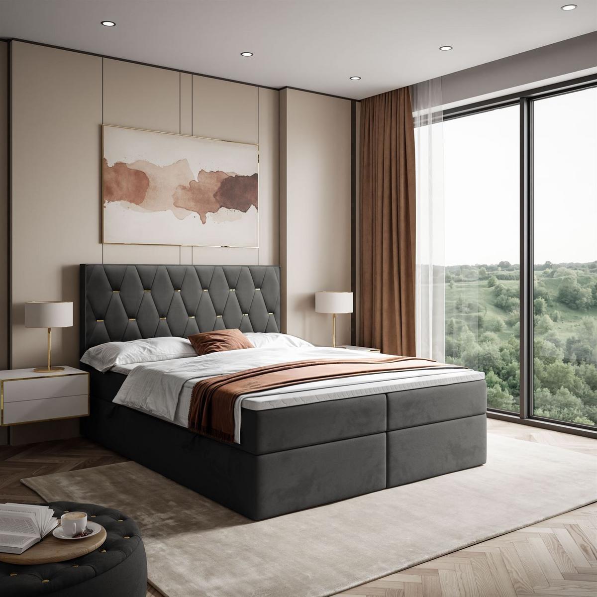 BOXSPRINGBETT IZOLDA mit Bettkasten und Topper 140x200 cm Royal Velvet 185 - Graphitfarben, Textil - Lookway