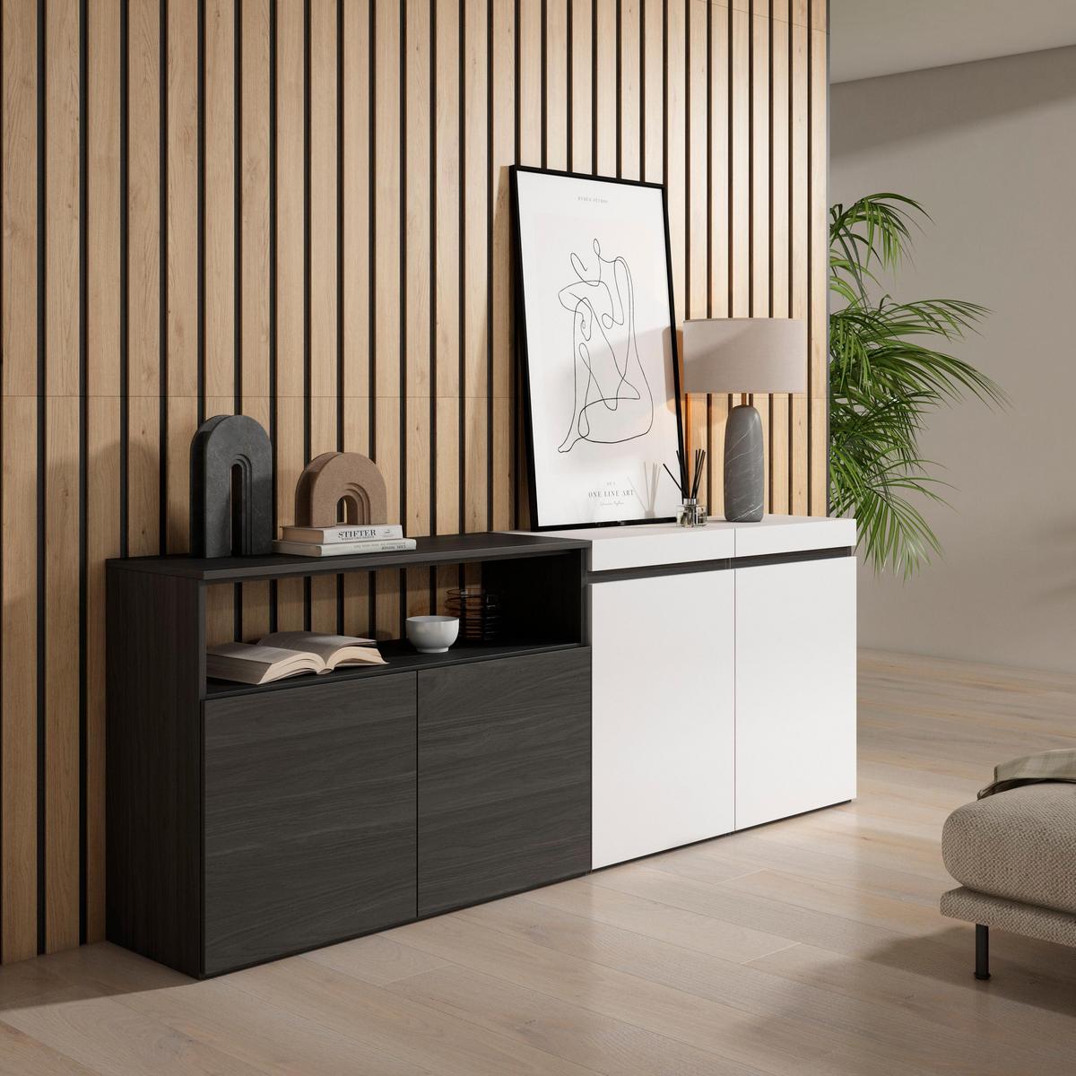 SIDEBOARD weiß und schwarz, 200/35/75cm - Multicolor, Holzwerkstoff (200/75/35cm) - Skraut Home