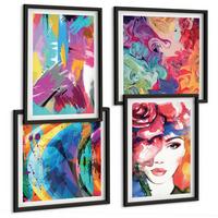 BILDER SET 4er Set - 50x50 cm & 40x60 cm Schwarzer Rahmen - Farbenfrohes abstraktes Porträt - Schwarz, Kunststoff (50/50cm) - TULUP