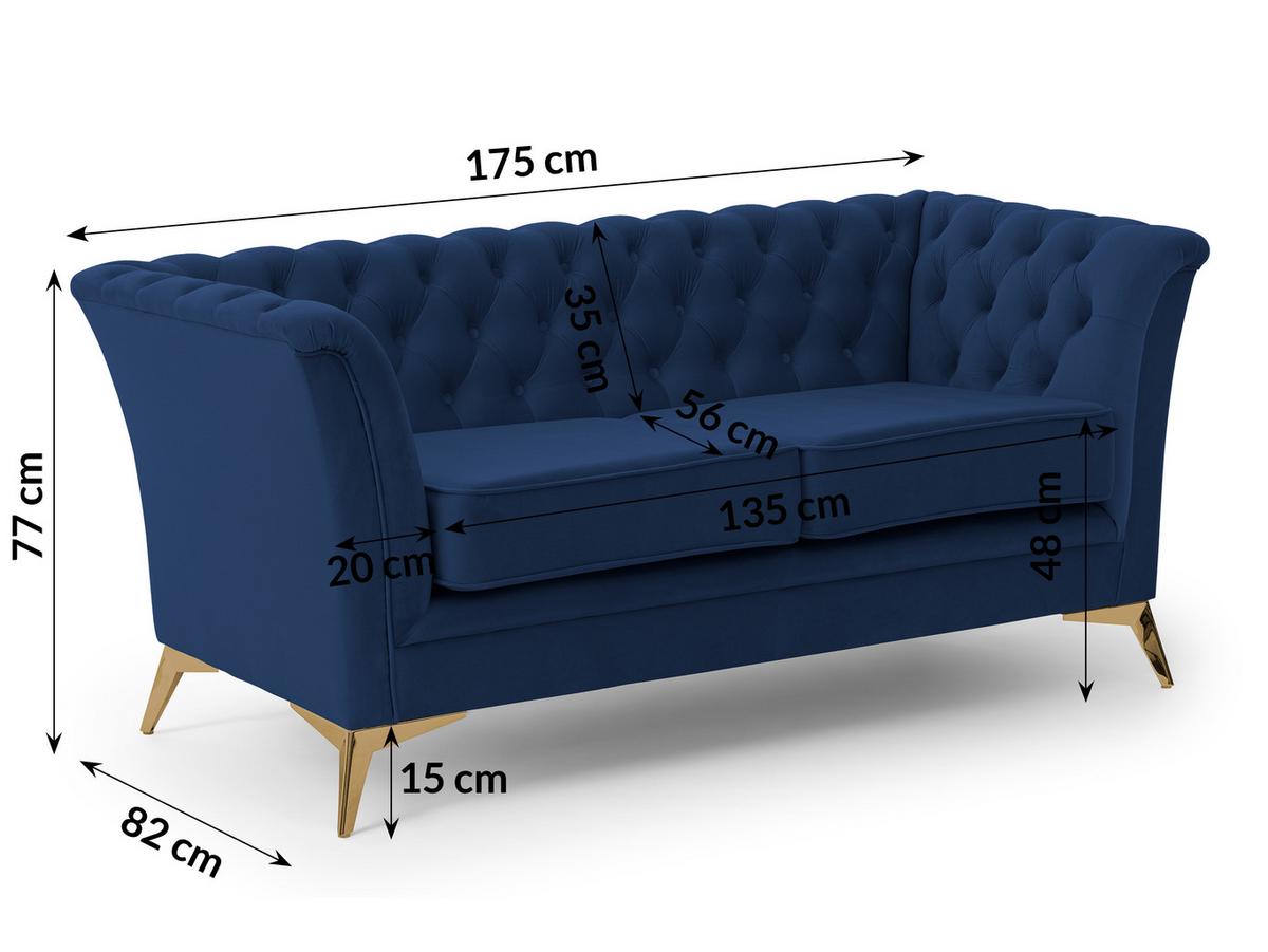 CHESTERFIELD-SOFA 2-sitzer Whitby Marineblau Samt mit goldenen Füßen - Goldfarben/Dunkelblau, Holz/Textil (175/78/82cm) - S-Style Möbel
