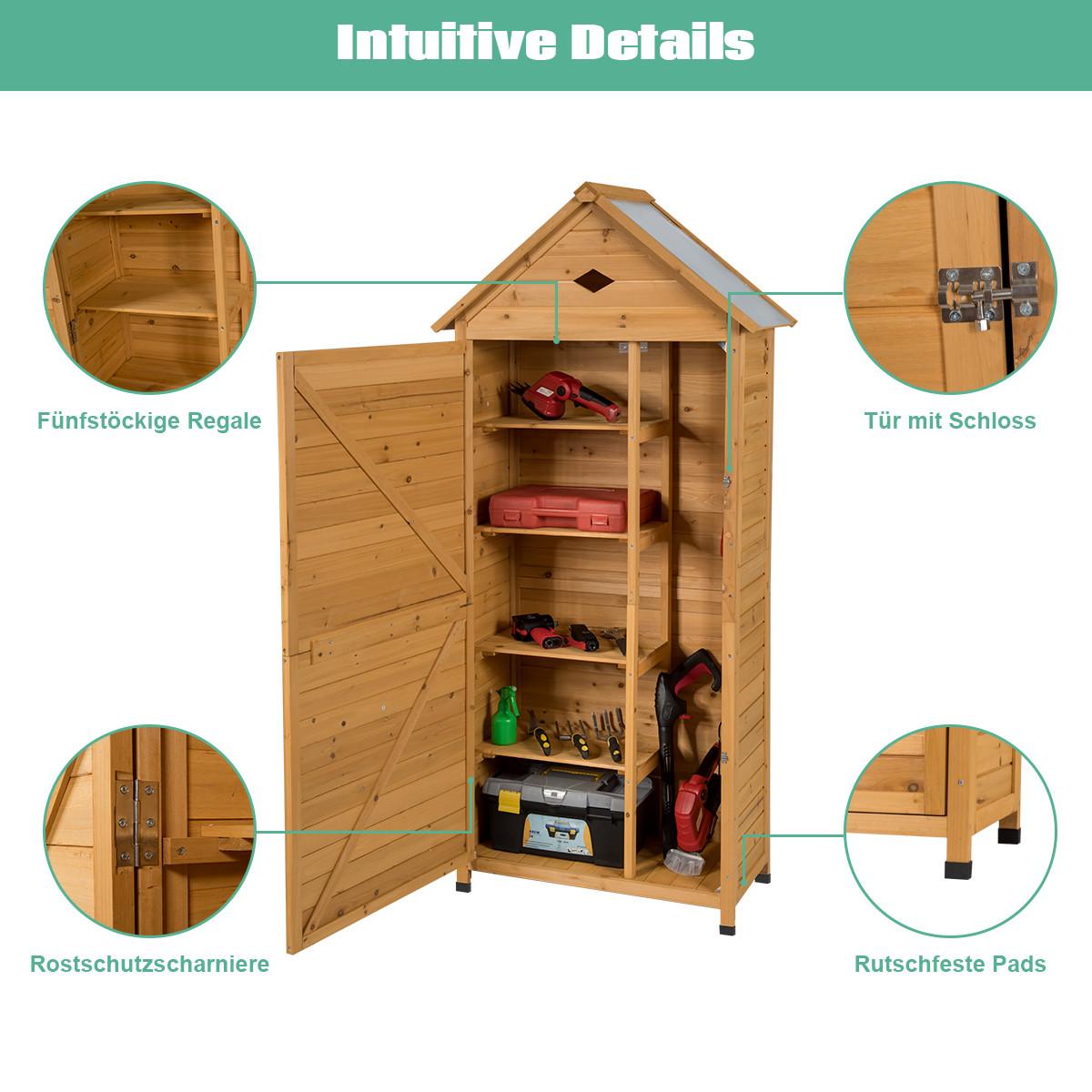 GERÄTESCHUPPEN natürliche Holzoptik - Apfelbaumfarben, Holz (80/177/45cm) - COSTWAY