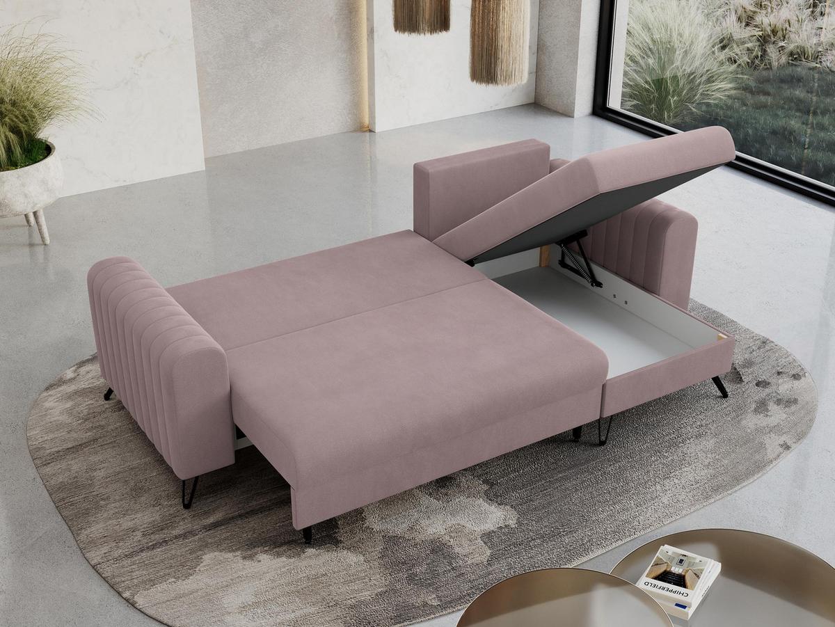 ECKSOFA Axel Samt Rosa - Schwarz/Rosa, Textil/Metall (242/140cm) - MKS