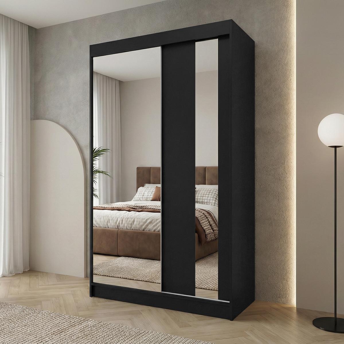 SCHWEBETÜRENSCHRANK Gaja 120/216/61 schwarz mit Spiegel - Schwarz, Holzwerkstoff (120/216/61cm) - Beautysofa