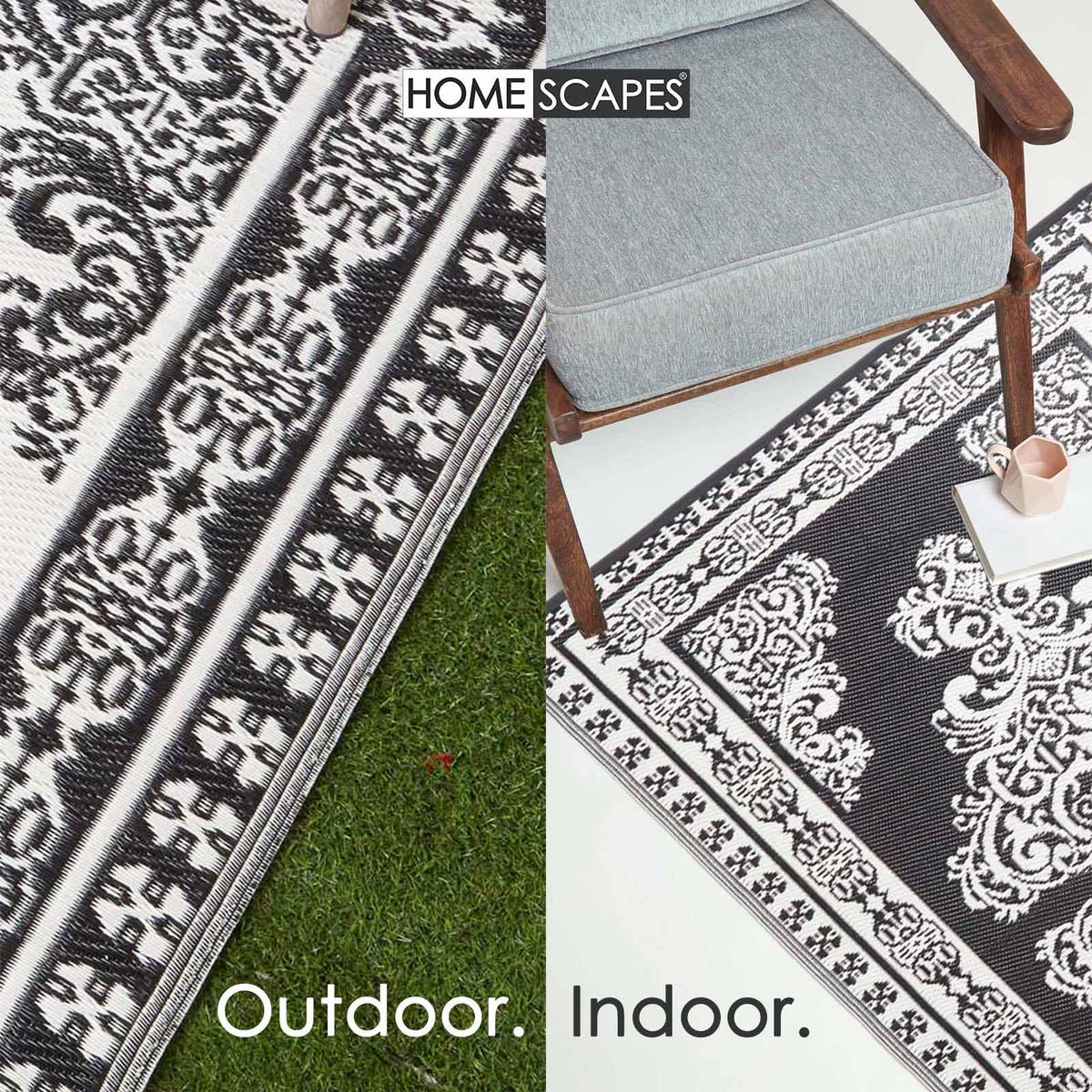 OUTDOORTEPPICH Orientalisch gemustert 120/186 cm - Schwarz/Weiß, Kunststoff (120/186cm) - Homescapes
