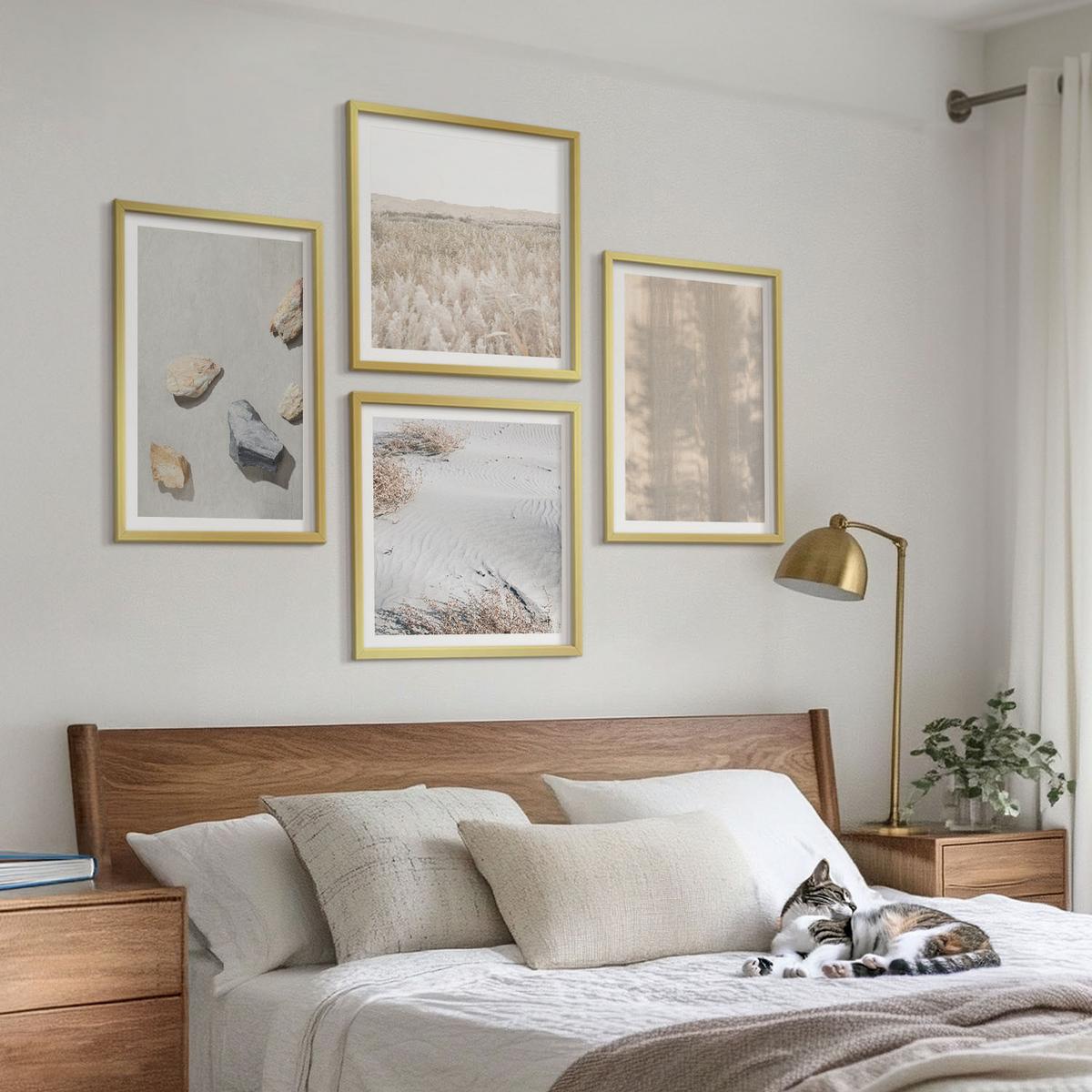 BILDER SET 4er Set - 50x50 cm & 40x60 cm Goldrahmen - Boho-Naturtexturen - Goldfarben, Kunststoff (50/50cm) - TULUP