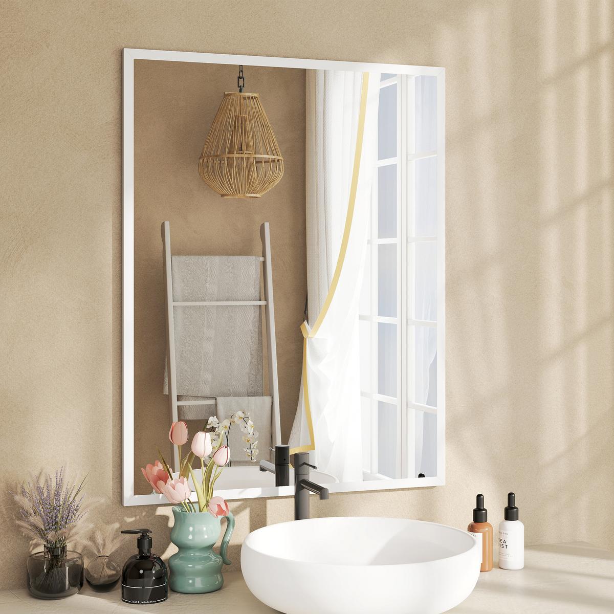 WANDSPIEGEL MDF Glas Weiß - Weiß, Holzwerkstoff (2/90/70cm) - HOMCOM