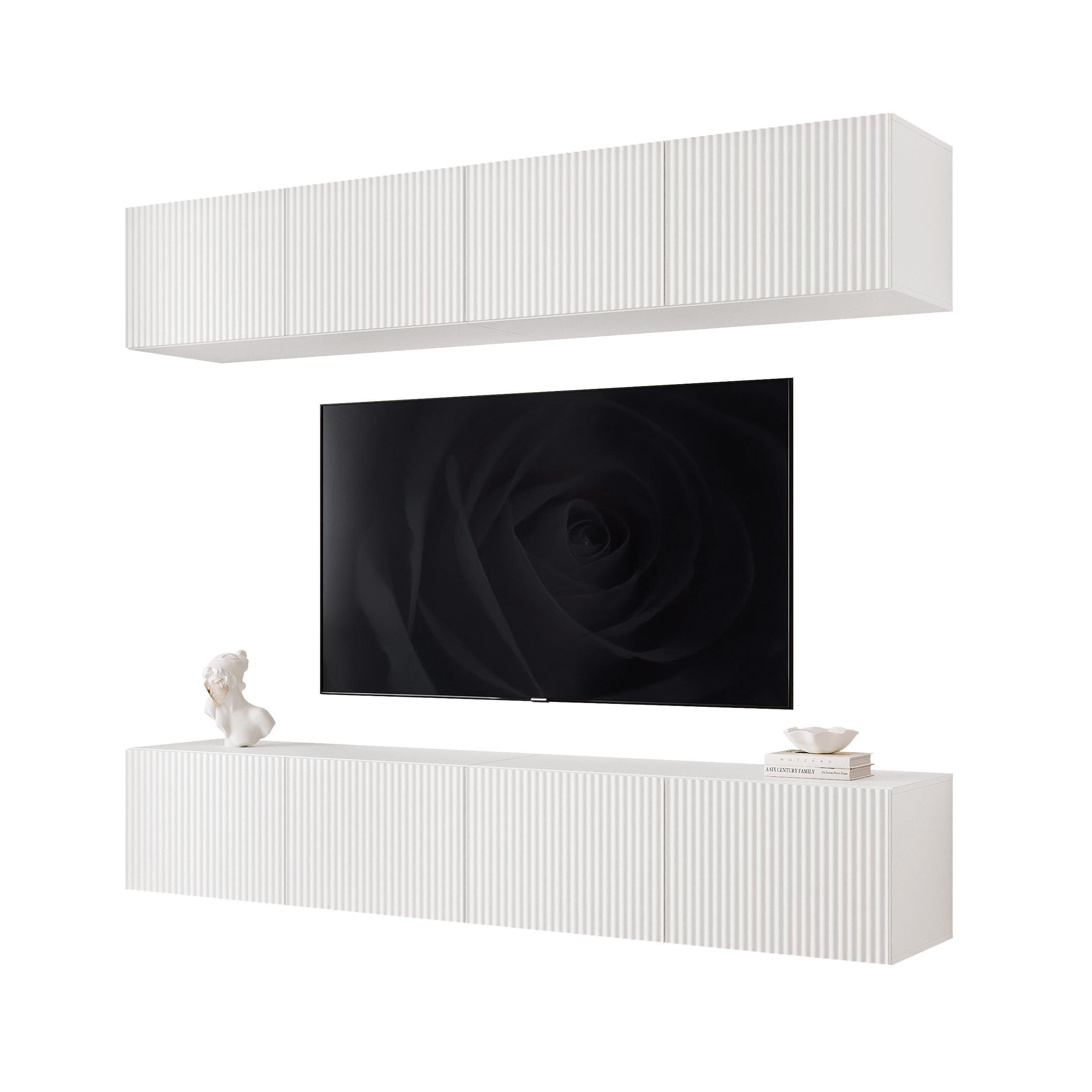 WOHNWAND ANGEL II Mattweiß hängend mit LED-Beleuchtung 200 cm - Weiß, Holzwerkstoff (200/36/40cm) - Idohome