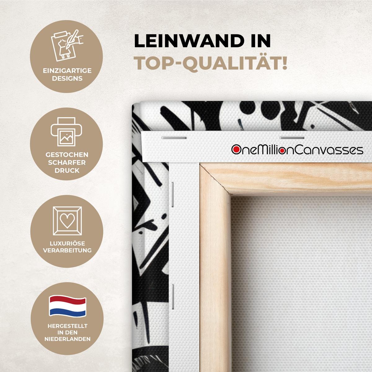 LEINWANDBILD Formen - Buchstaben - Graffiti - Schwarz Wohnzimmer Groß 120x80 cm - Schwarz, Textil (120/80cm) - MuchoWow