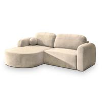 ECKSOFA AMILIA M L-S Creme Velours-Stoff mit Schlaffunktion - Creme, Holz (263/174cm) - MASSENO