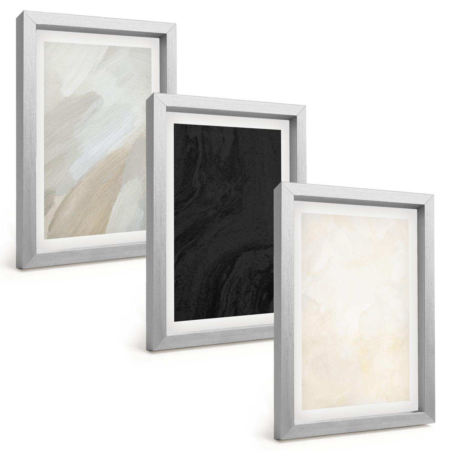 BILDER SET 3er Set - 20x30 cm Silberner Rahmen - Strukturen schattieren Minimalismus - Silberfarben, Kunststoff (20/30cm) - TULUP