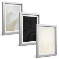 BILDER SET 3er Set - 20x30 cm Silberner Rahmen - Strukturen schattieren Minimalismus - Silberfarben, Kunststoff (20/30cm) - TULUP
