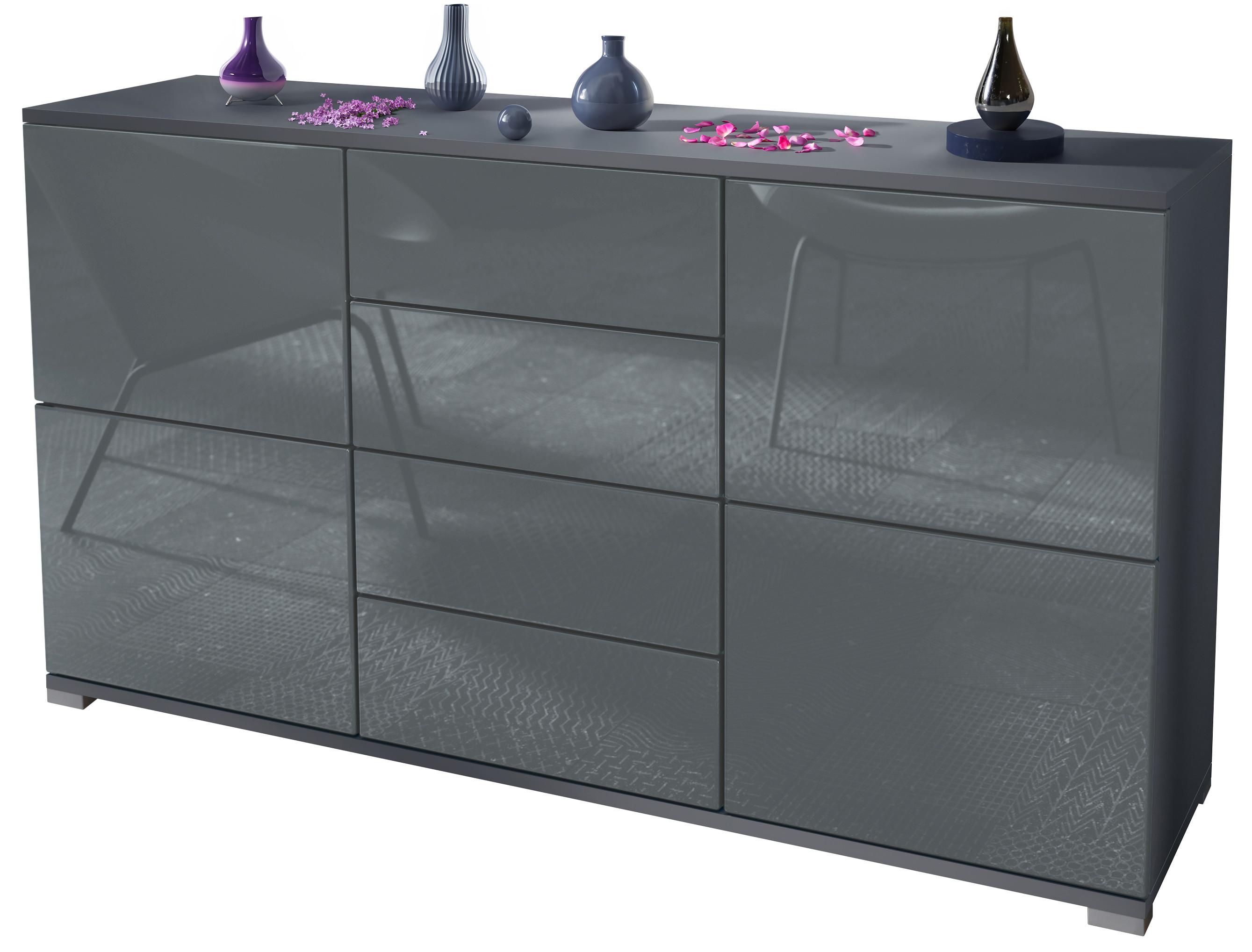 SIDEBOARD Rova Grau Hochglanz - Grau, Holzwerkstoff (138.5/75.5/35cm) - Vladon