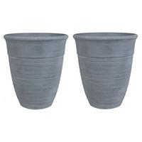 BLUMENTOPF 2er-Set grau rund 43/43/49 cm Katalima - Grau, Stein (49cm) - Beliani