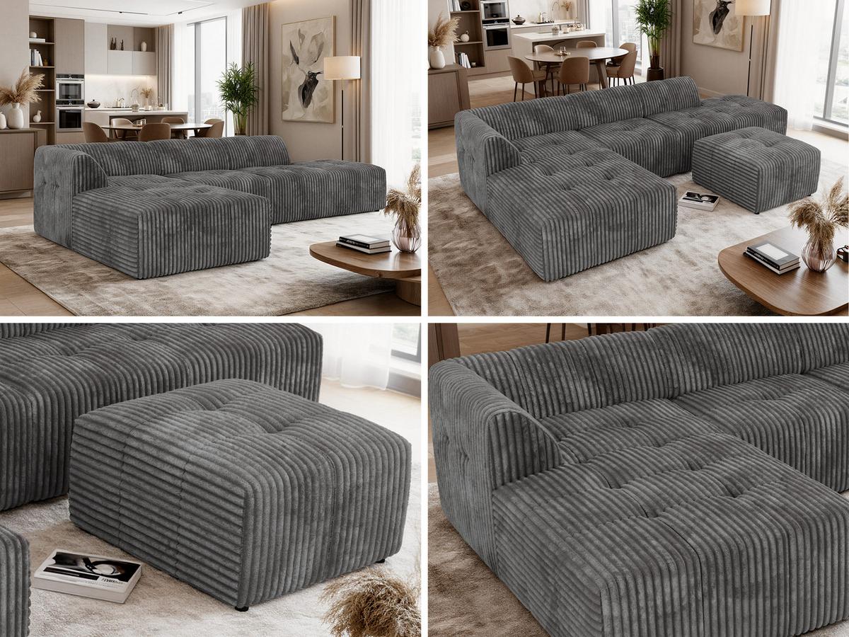 ECKSOFA GRIDA 4M L Grau Cord - Links - Schwarz/Grau, Kunststoff/Textil (335/176cm) - MKS
