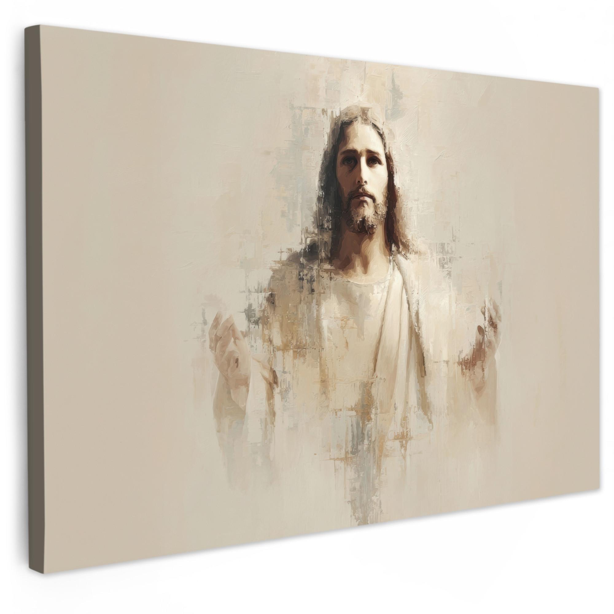 LEINWANDBILD Porträt - Abstrakt - Jesus - Beige Wohnzimmer Groß 120x80 cm - Beige, Textil (120/80cm) - MuchoWow
