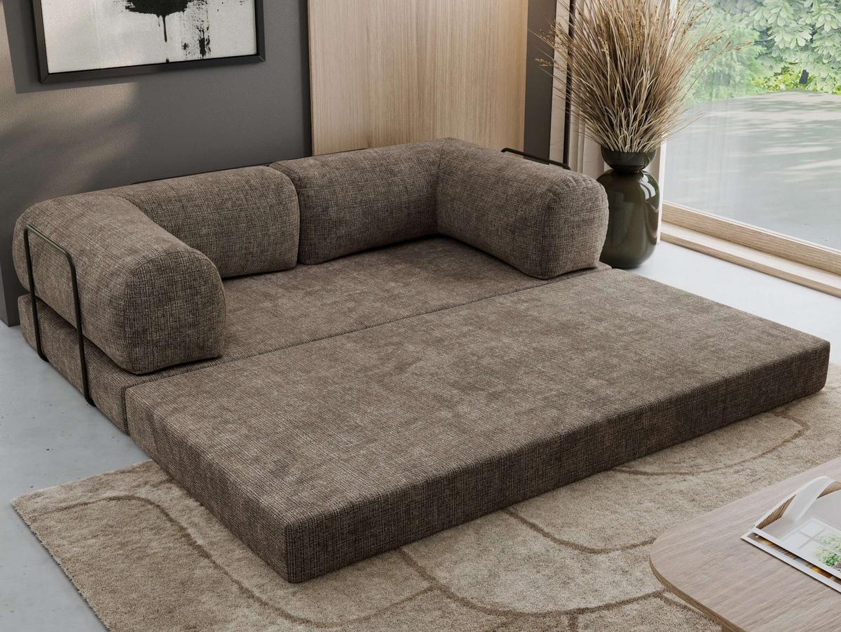 3-SITZER SOFA ORSETTO - Braun Schenille grob gewebt - Schwarz/Braun, Textil/Metall (200/70/100cm) - MKS