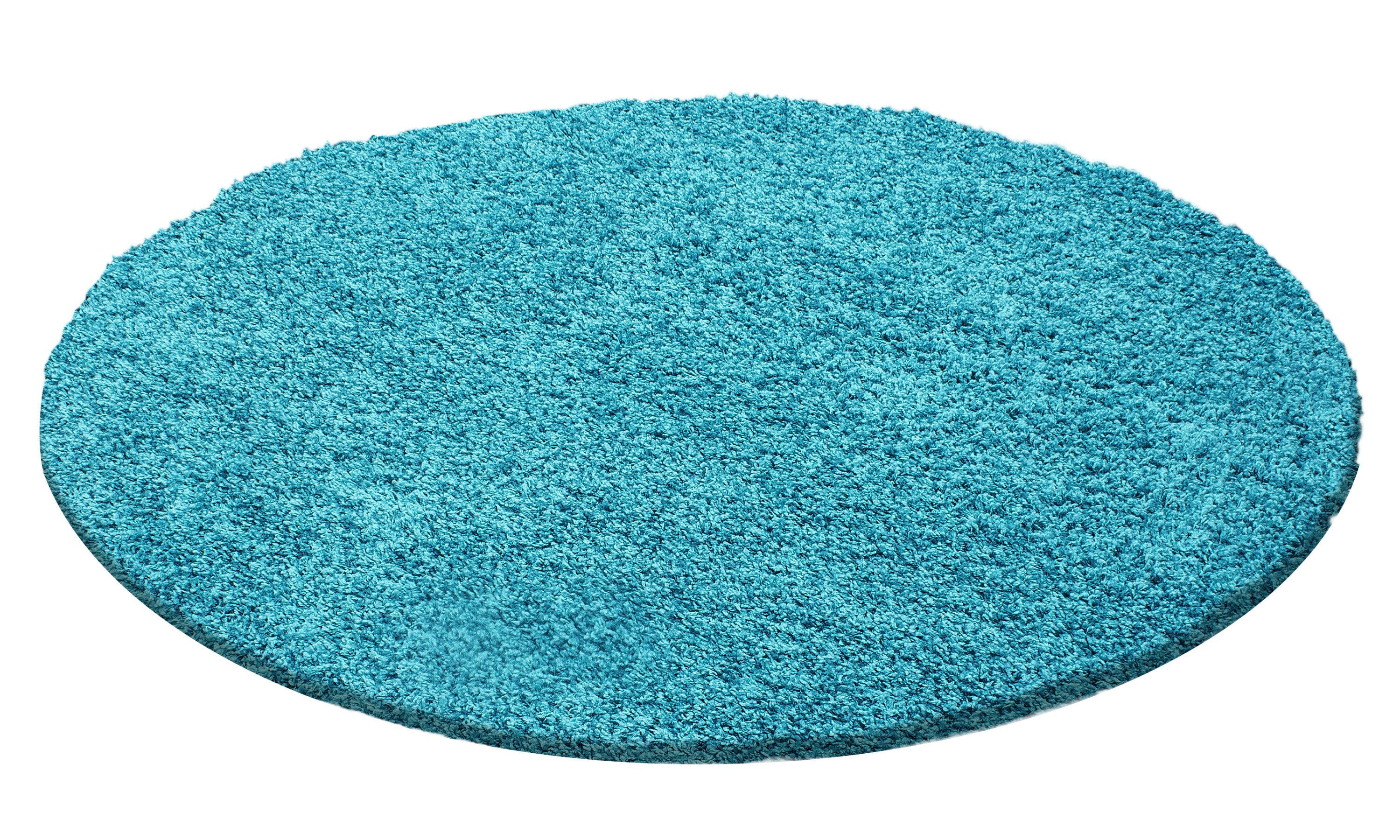 HOCHFLORTEPPICH RHEIN, einfarbig, Türkis, Ø 200 cm - Blau, Textil (200/200cm) - KADIMA DESIGN