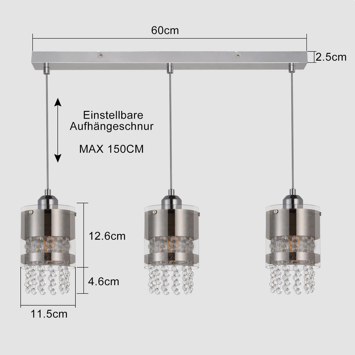 PENDELLEUCHTE Hoch 3-flammig 63/17/19 cm - Schwarz, Glas (63/17/19cm) - Nettlife