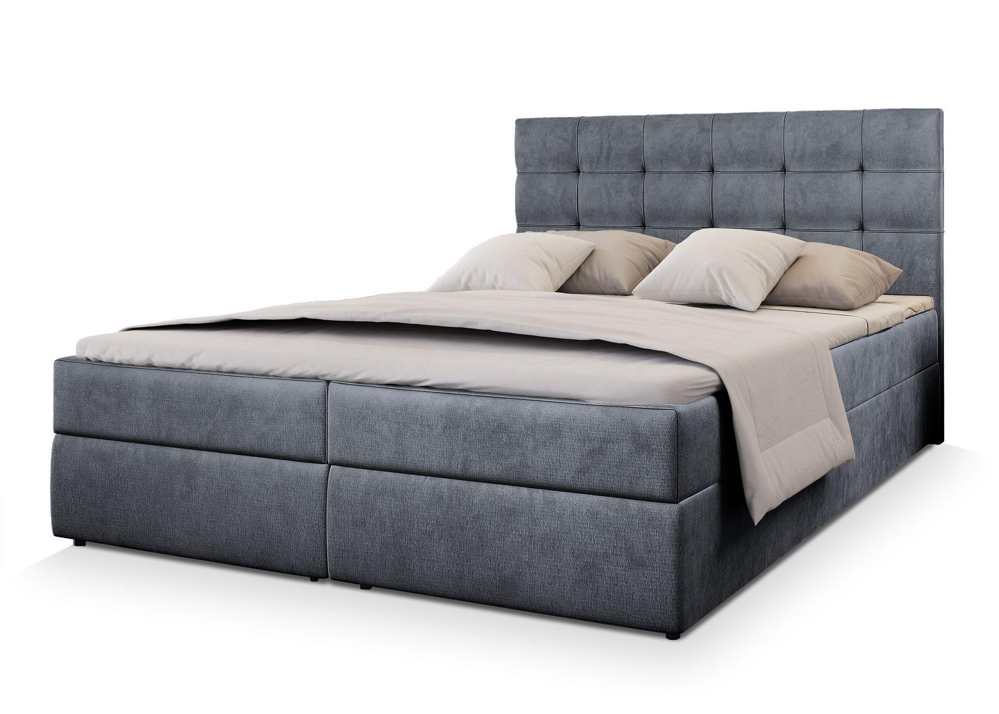 BOXBETT GLOS M 140x200 cm mit Matratze und Topper, H2+H3 - Grau - Grau, Holz (140/200cm) - MASSENO