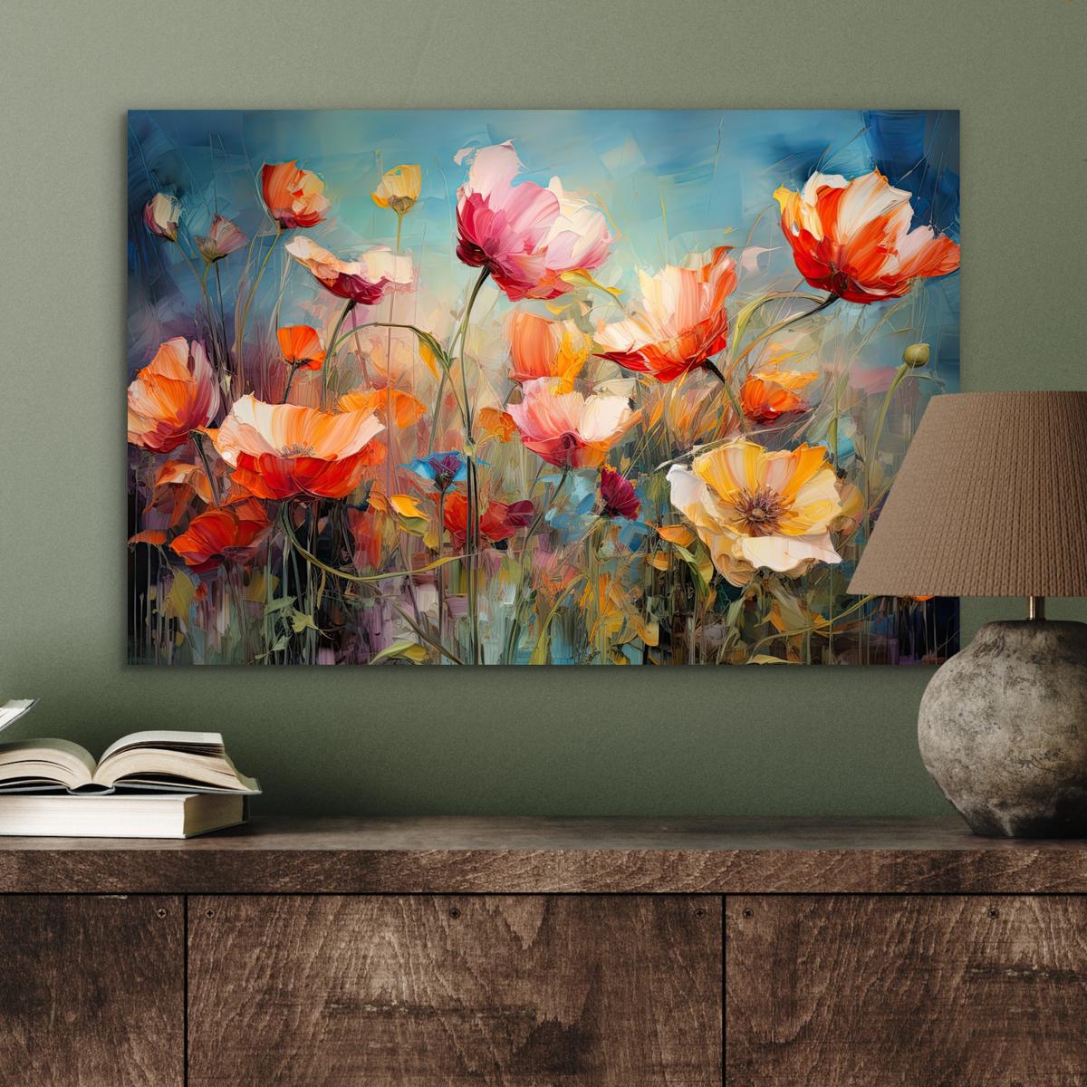 METALLBILD Blumen - Aquarell - Kunst - Botanisch - Natur Wandbild 60x40 cm - Orange, Metall (60/40cm) - MuchoWow
