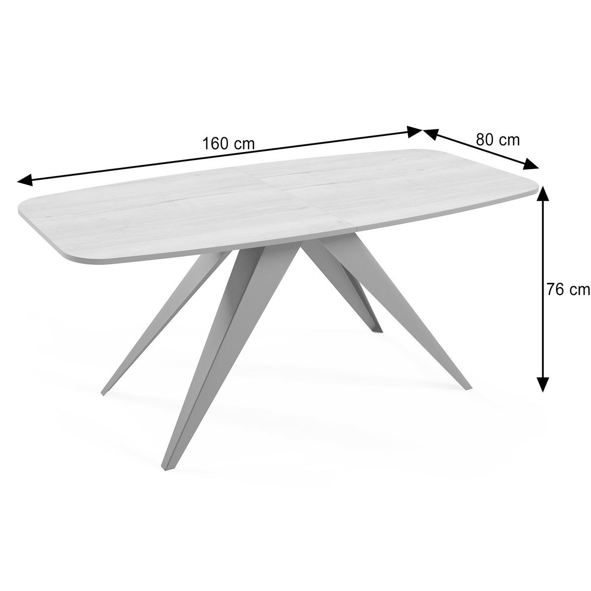 ESSTISCH Ferini, Ovaler Tisch mit Ausziehfunktion, 160-200x80 cm, Schwarz+Dunkelgrau Chicago Concrete - Schwarz/Grau, Metall (160/80/76cm) - Beautysofa