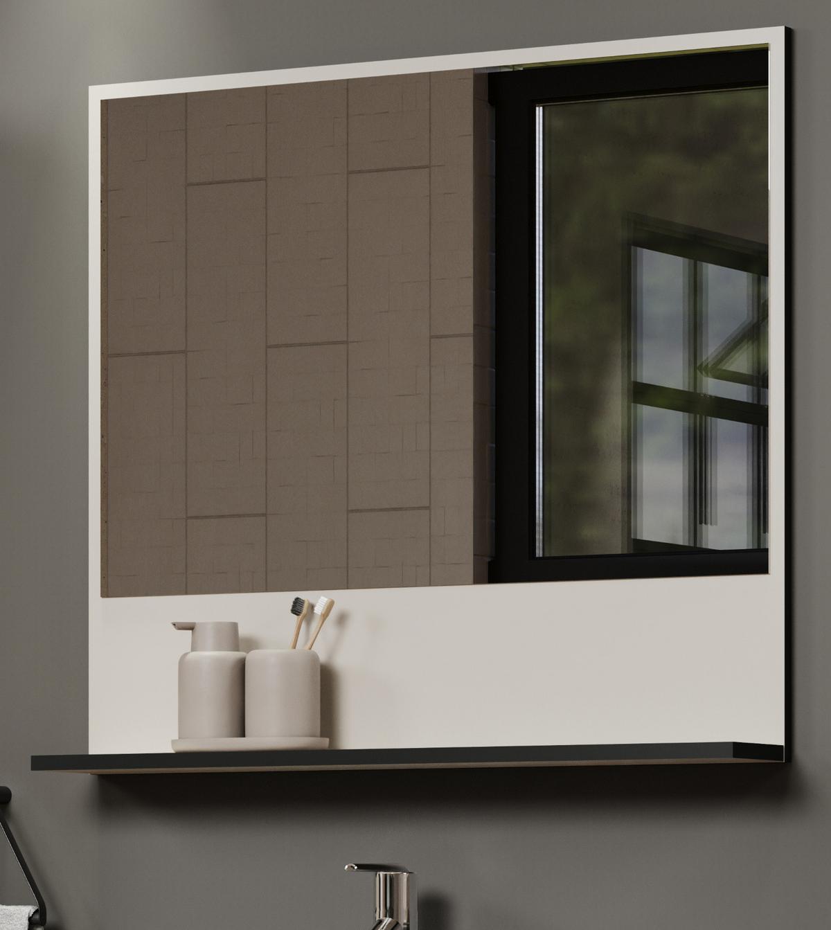 BADSPIEGEL Kaschmir, grau 80 cm, Badezimmer Spiegel mit Ablage - Kaschmir/Grau, Glas/Holzwerkstoff (80/74/14cm) - Top.Furn