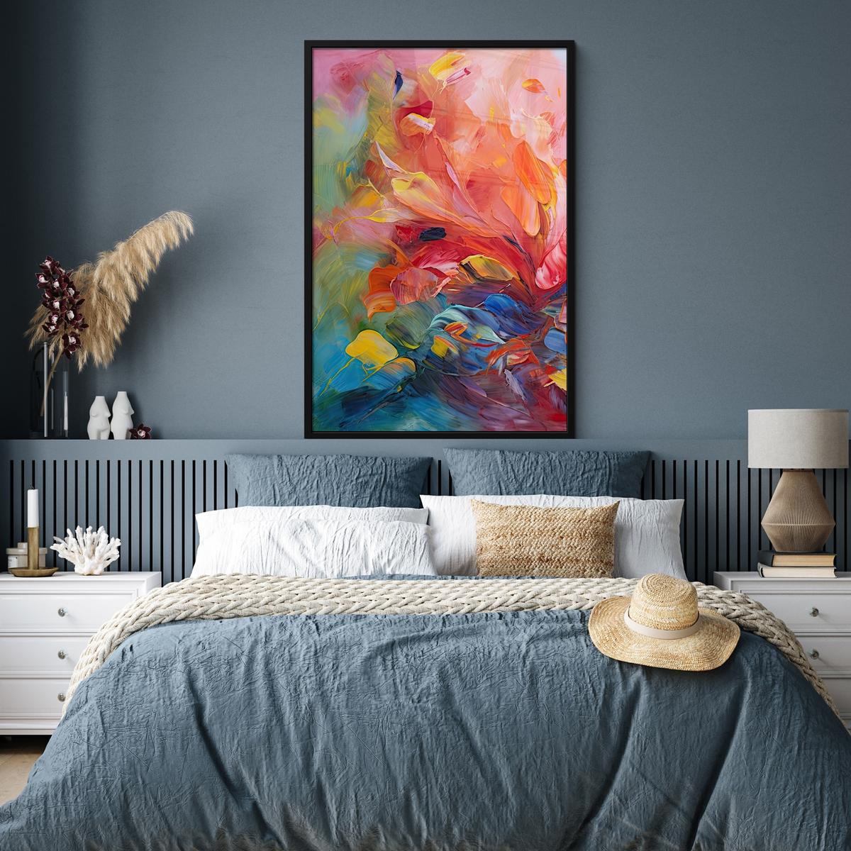 POSTER MIT RAHMEN Ölgemälde - Kunst - Abstrakt - Farbenfroh Bilderleiste 80x120 cm - Altrosa, Papier (80/120cm) - MuchoWow