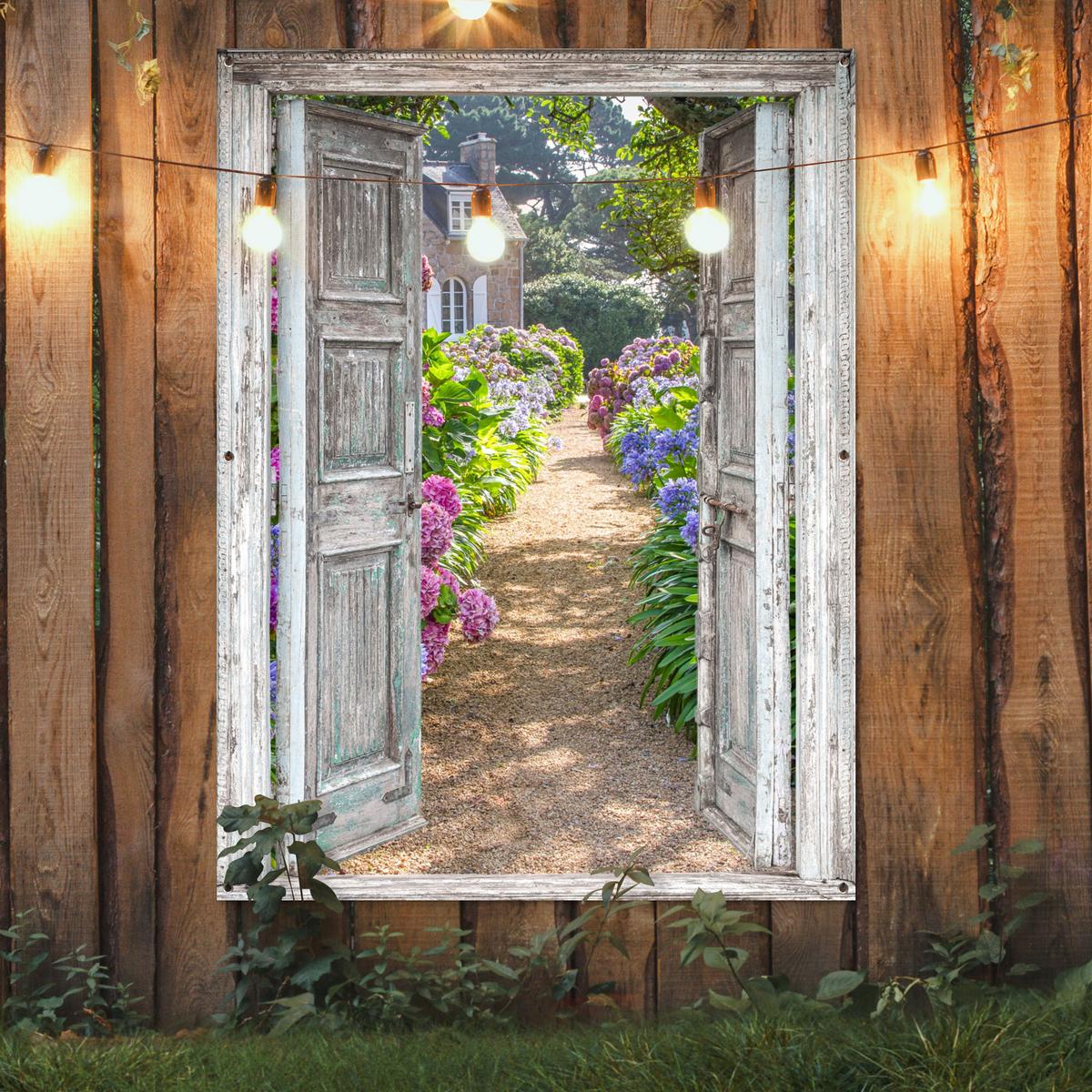 GARTENPOSTER Durchblick - Hortensie - Blumen Gartendekoration 120x160 cm - Hellgrau, Kunststoff (120/160/0.2cm) - OnlyWow