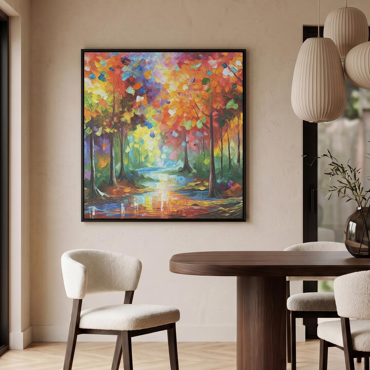 LEINWAND Bilder mit Rahmen - Landschaft - Wald - Farben - Natur - 90x90 - Multicolor, Textil (90/90cm) - MuchoWow