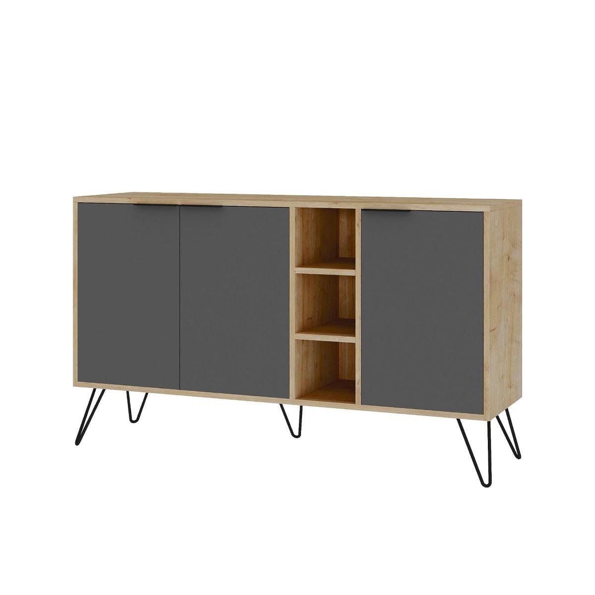 SIDEBOARD 3 Nischen und 3 Türen L142 cm - Clara - Anthrazit, Holzwerkstoff (35.6/83/15cm) - Calicosy