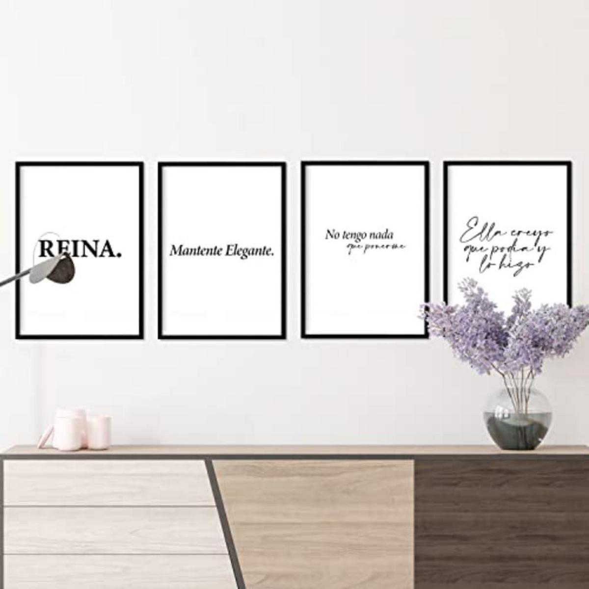 POSTER Set mit 4 Königin TypografieStil A3 Schwarzer Rahmen - Schwarz, Papier (29.7/3cm) - Nacnic
